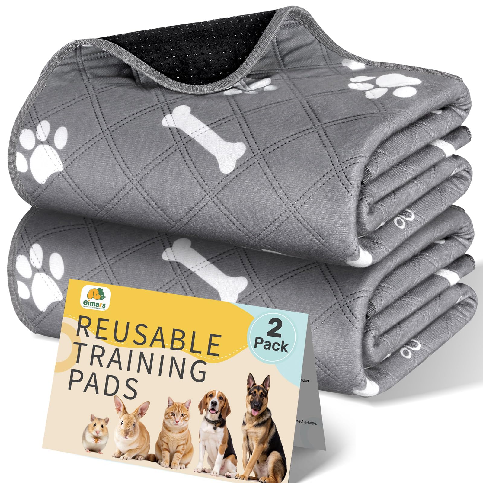 Gimars Reusable Training Pads - 4-Layer Absorbent, Washable, Anti-Slip | 2 Pack, Grey