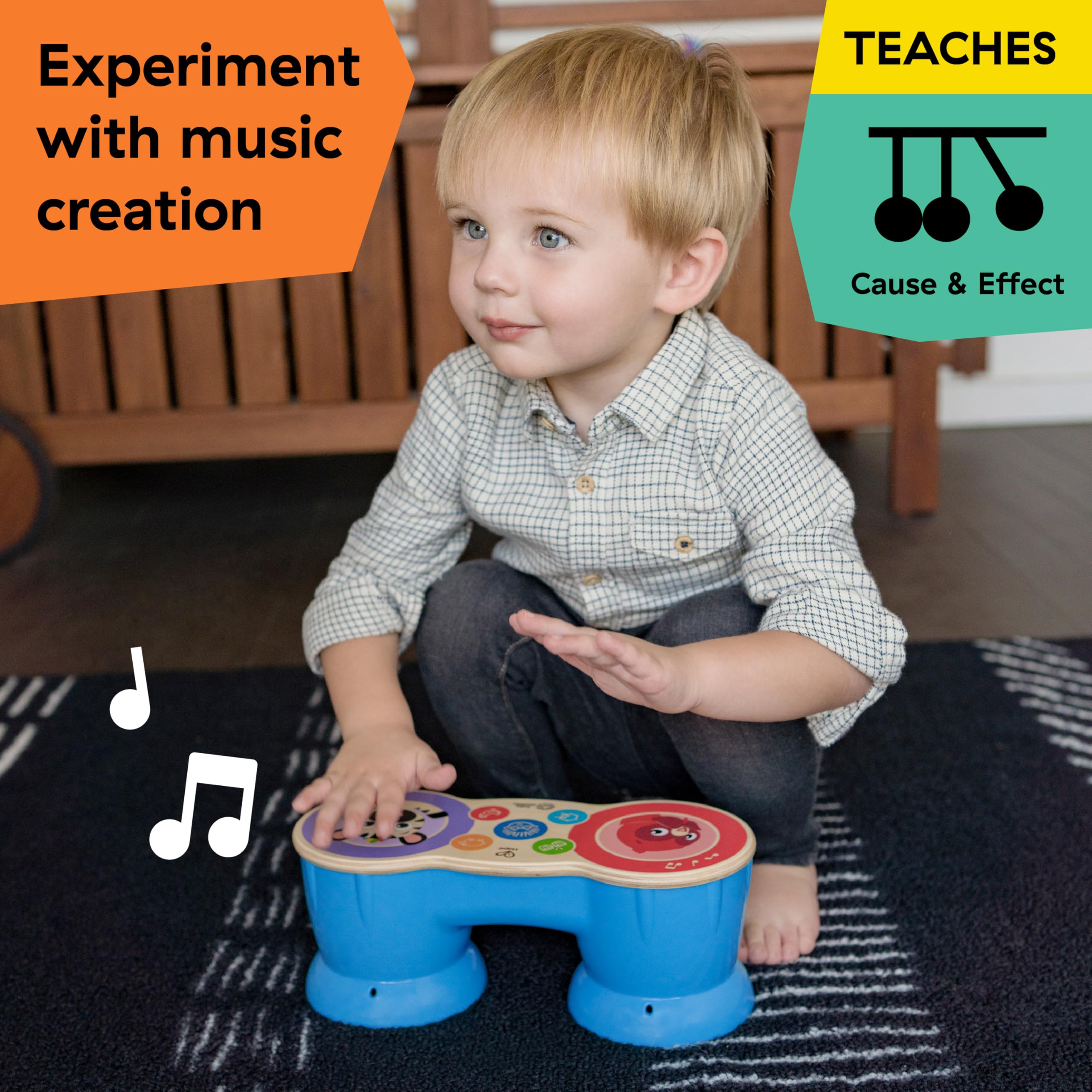 Baby Einstein Upbeat Tunes Magic Touch Drum - Wooden Musical Toy for Toddlers 6M+ 6