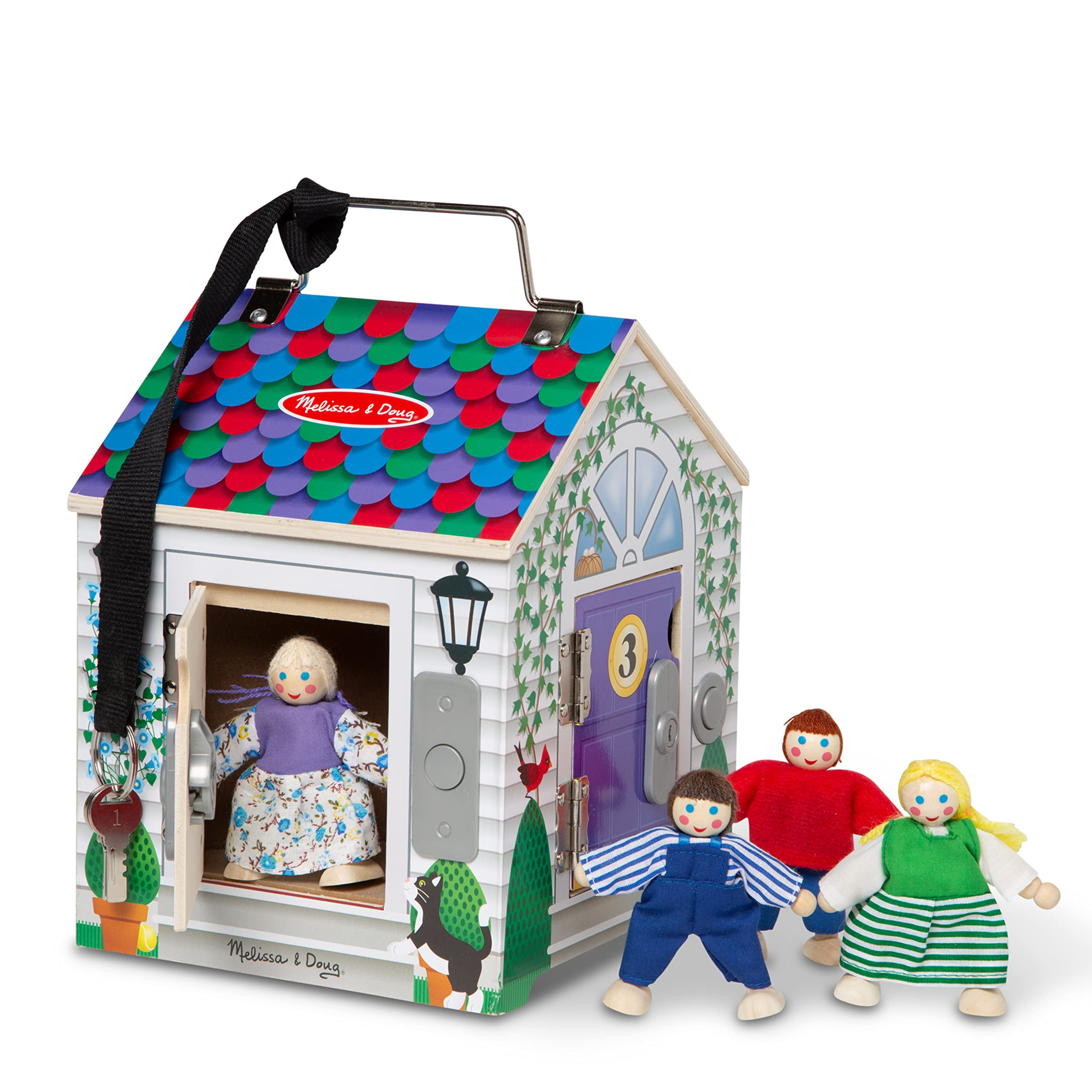 Melissa & Doug Wooden Doorbell House - Portable Playset for Ages 3+ | Wood | Model 2505 1