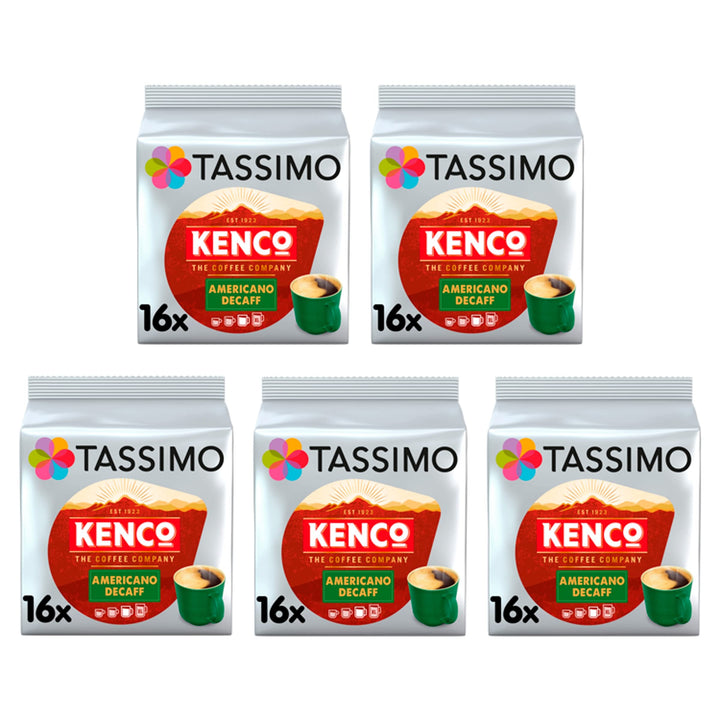 Kenco Americano Decaf Coffee Pods (Pack of 5, 80 T-Discs) for Tassimo Machines