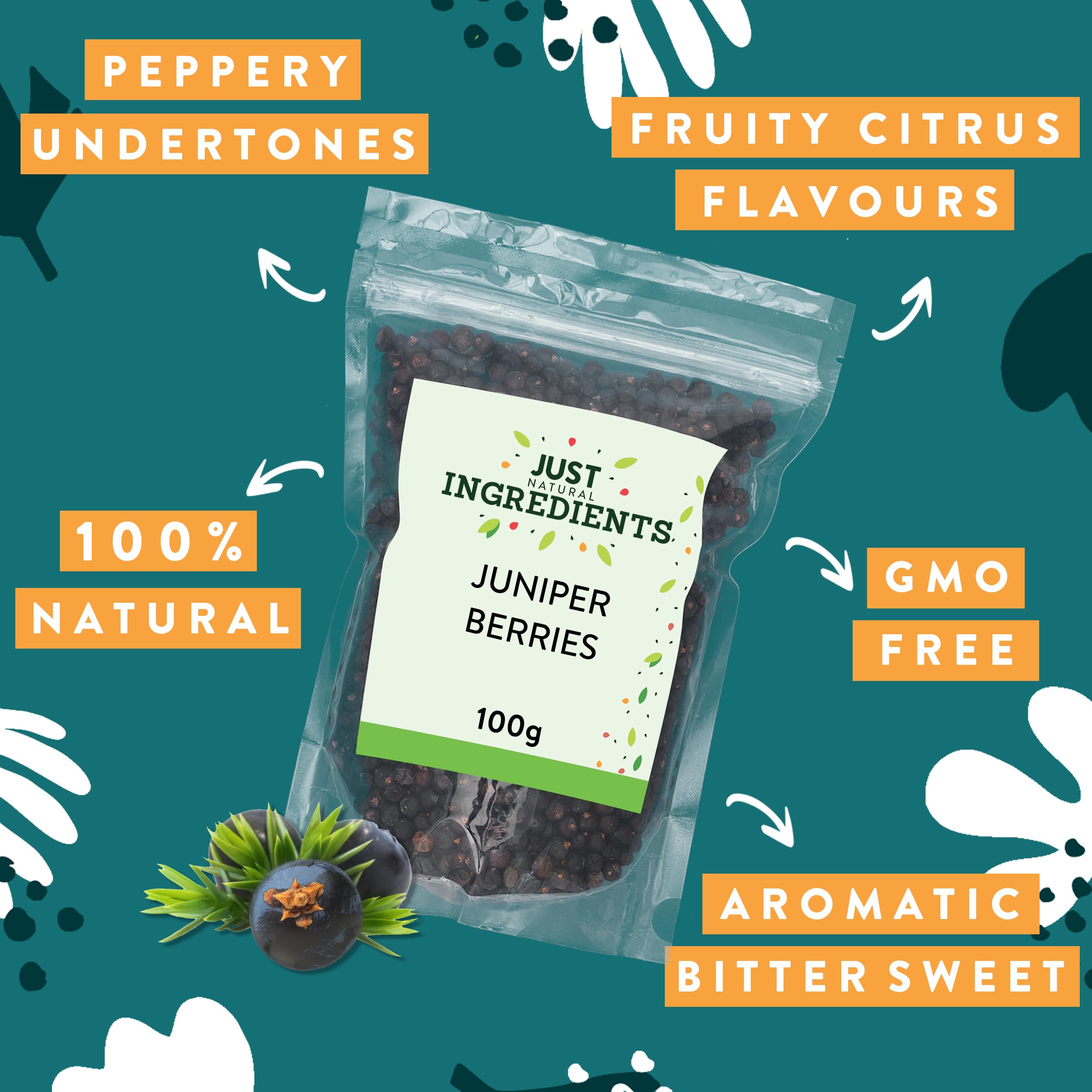 JustIngredients Juniper Berries - Bold Piney Flavour | 100g | Dried Berries