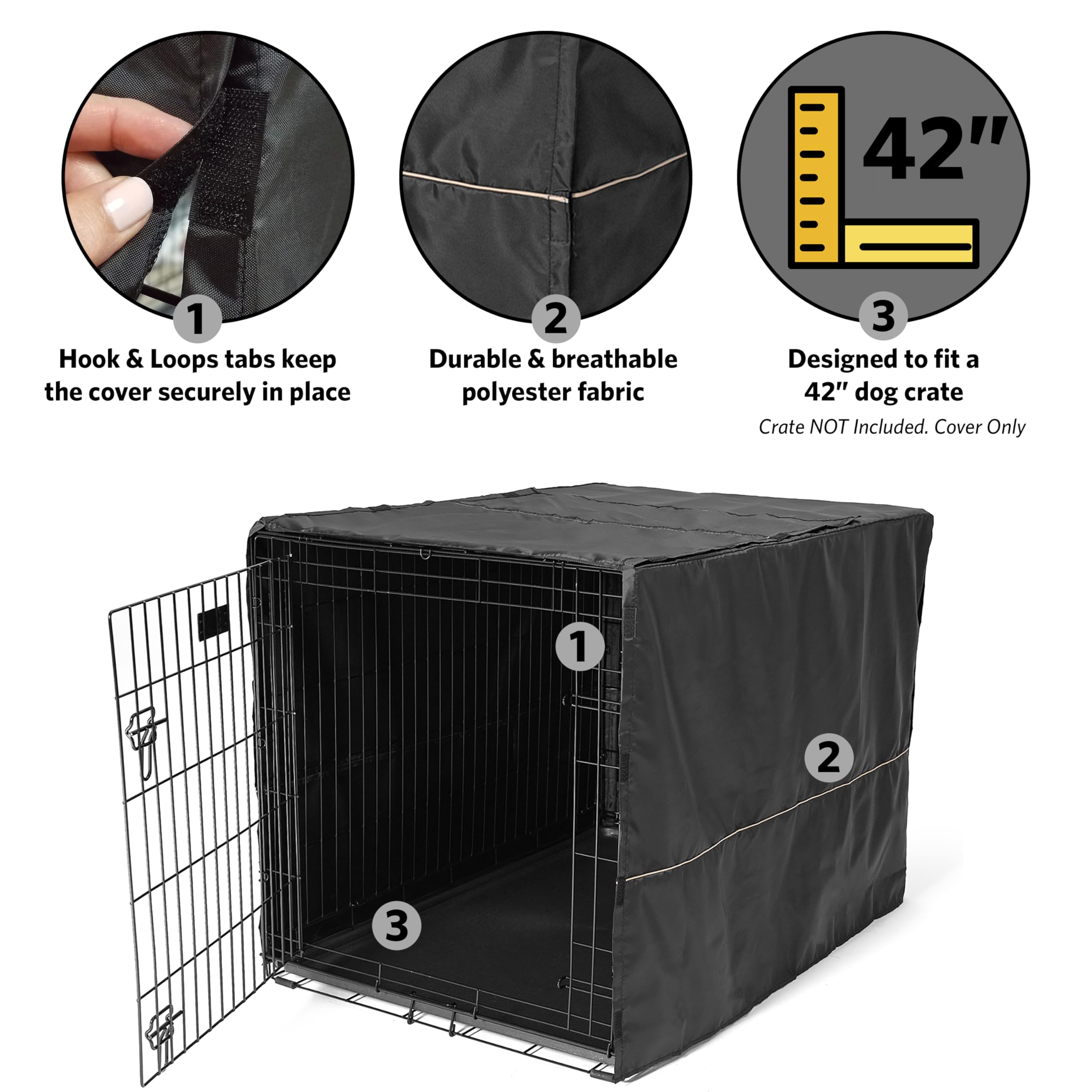 MidWest Homes for Pets Black Polyester Crate Cover for 106cm Crates | Secure Fit | Machine Washable 4