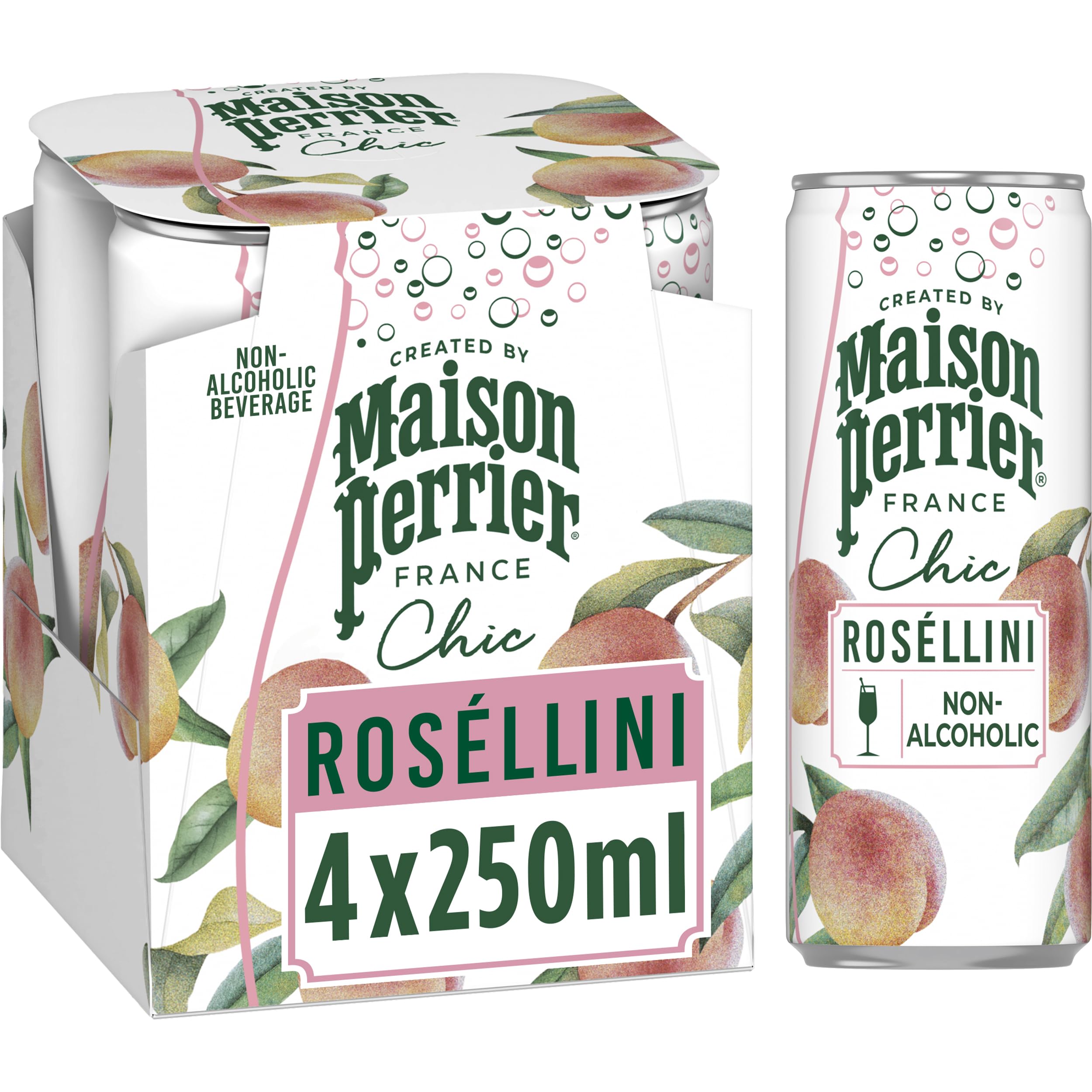 Maison Perrier Chic Rosellini Non-Alcoholic Aperitif | Peach & Blackcurrant Mocktail | 4 x 250ml Cans 1