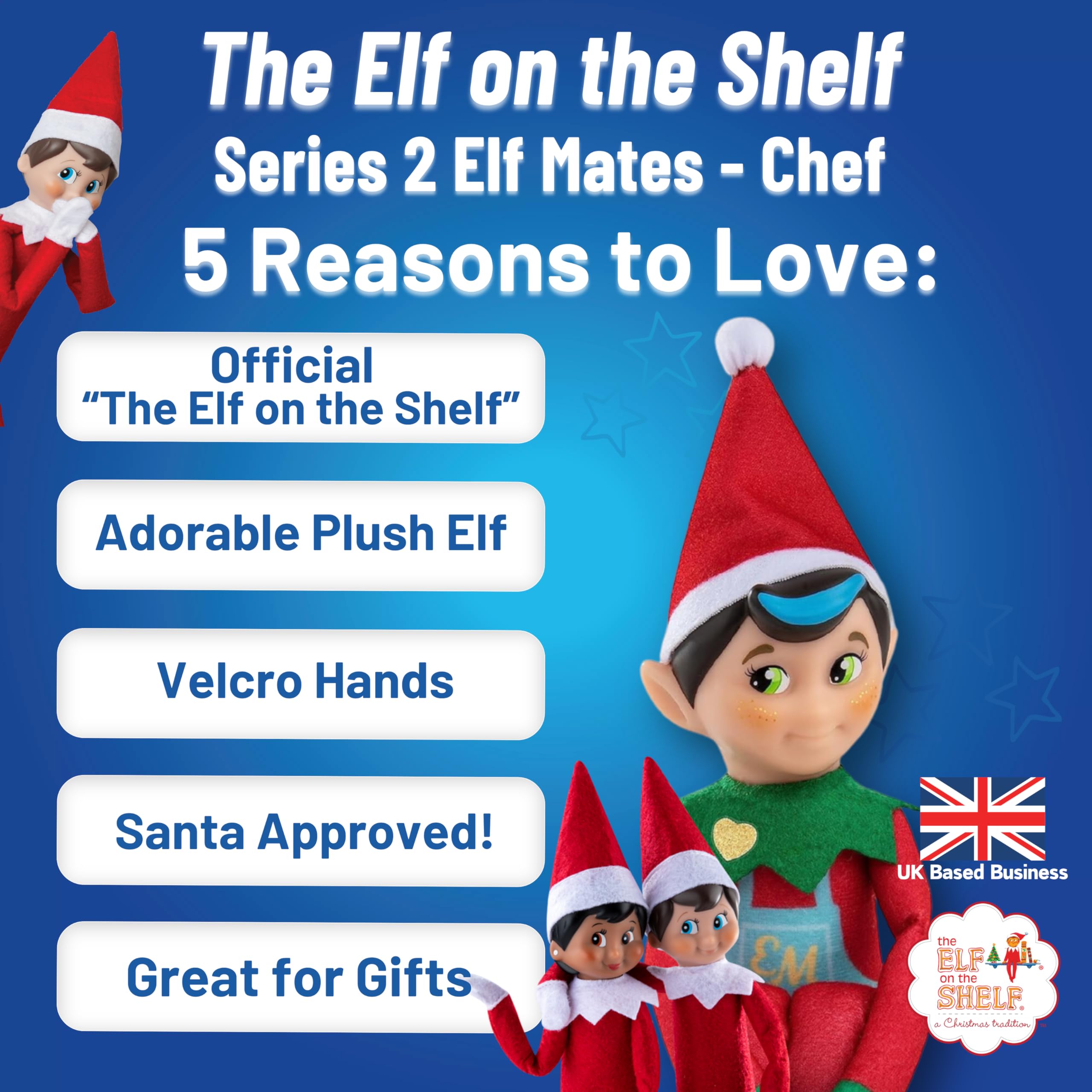 The Elf on the Shelf - Elf Mates Chef Blue Plush Elf with Velcro Hands 2