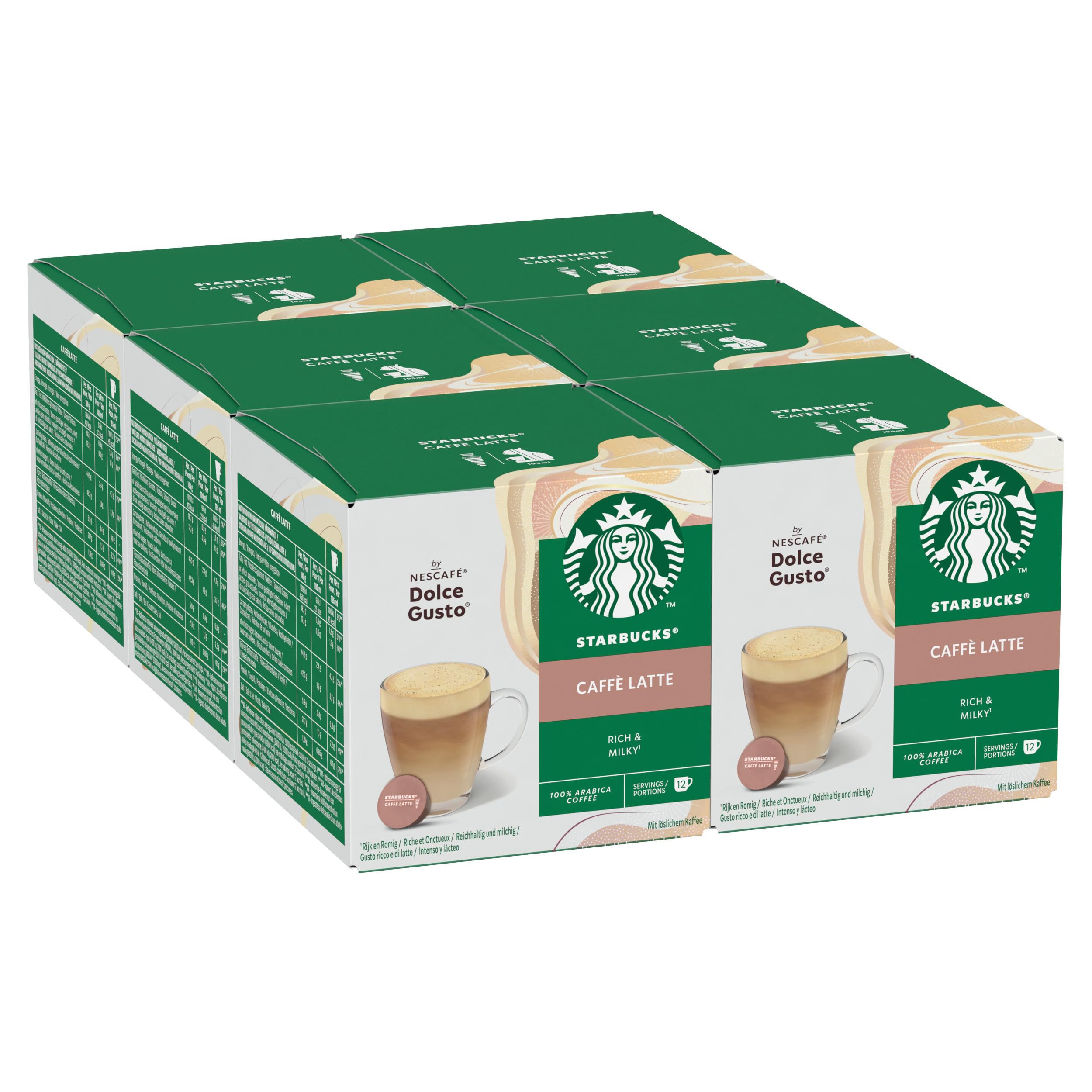 STARBUCKS Caffè Latte by Nescafé Dolce Gusto Coffee Pods - 72 Count | 100% Arabica Beans