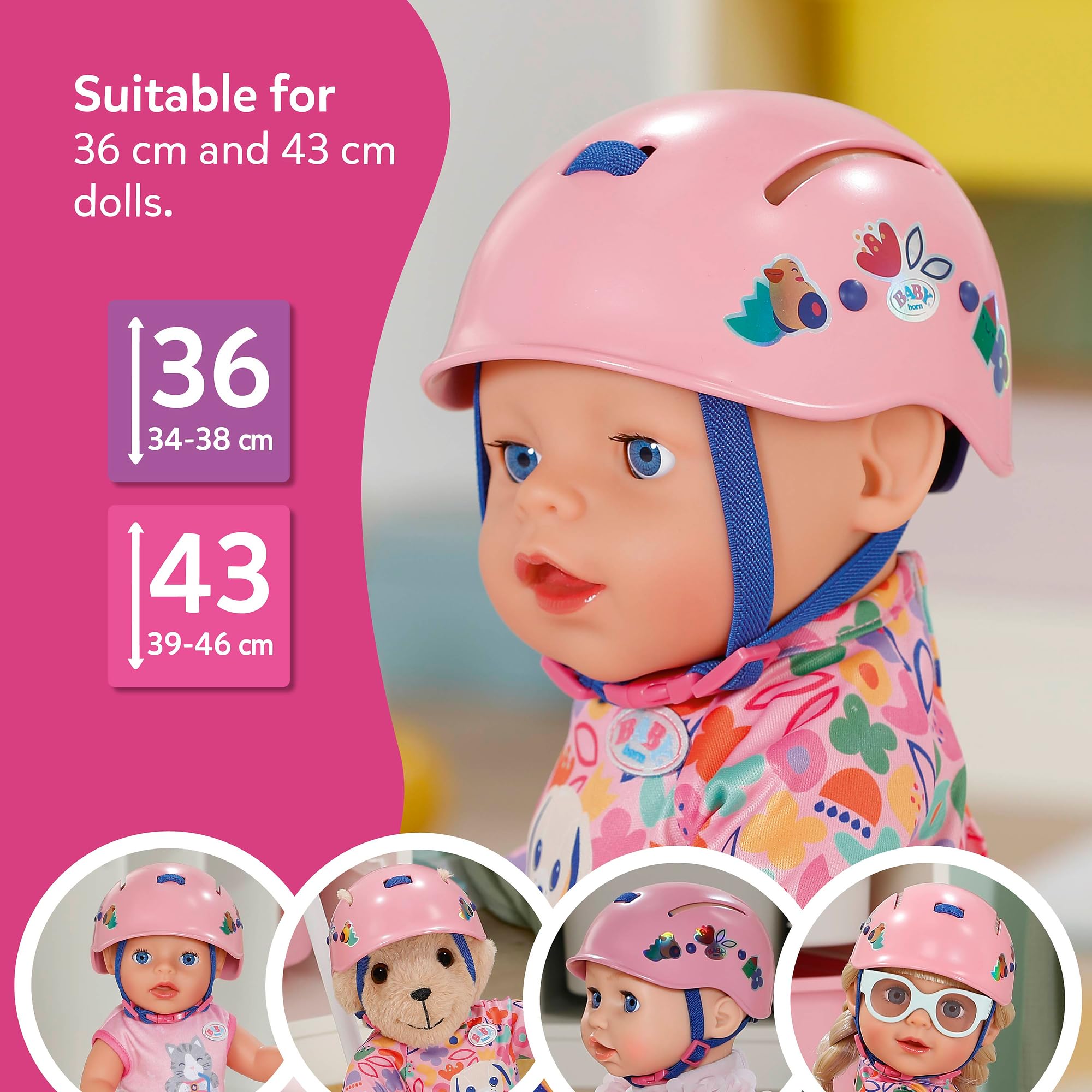BABY born Doll Helmet with Fun Graphics | Fits 36cm & 43cm Dolls | Pink Plastic 6