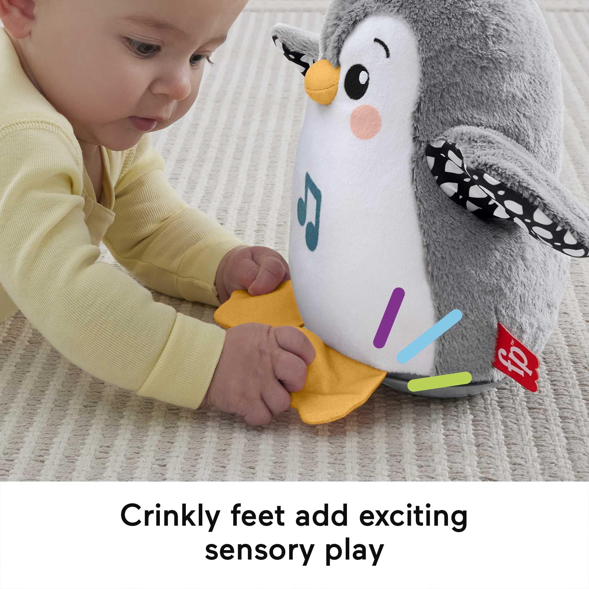 Fisher-Price Flap & Wobble Penguin - Plush Musical Tummy Time Toy for Newborns 0+ Months 6