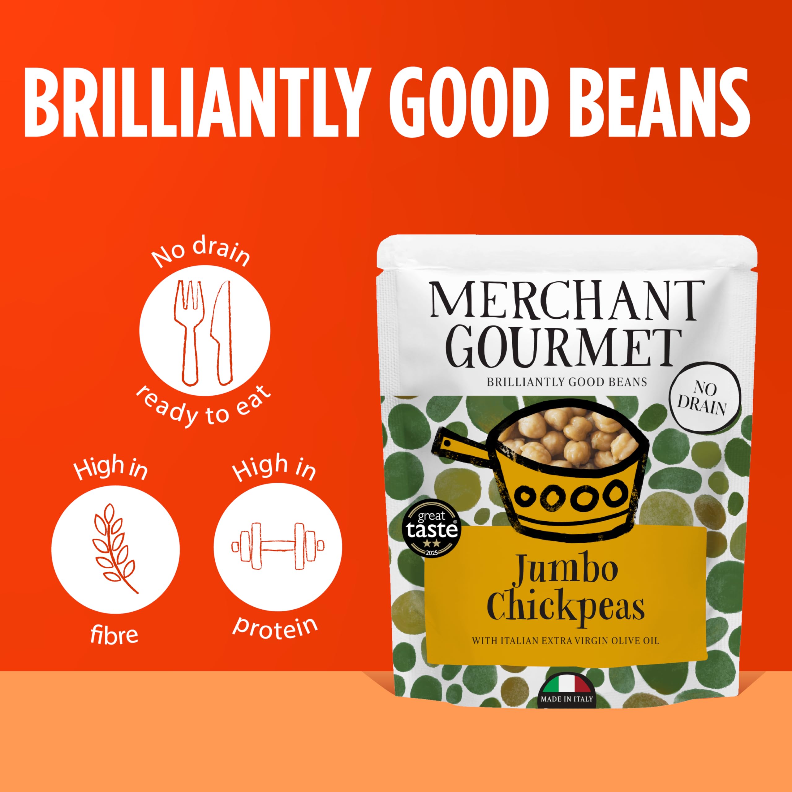 Merchant Gourmet Jumbo Chickpeas with Italian EVOO | 6 x 240g Pouches | Additive & Preservative Free 3
