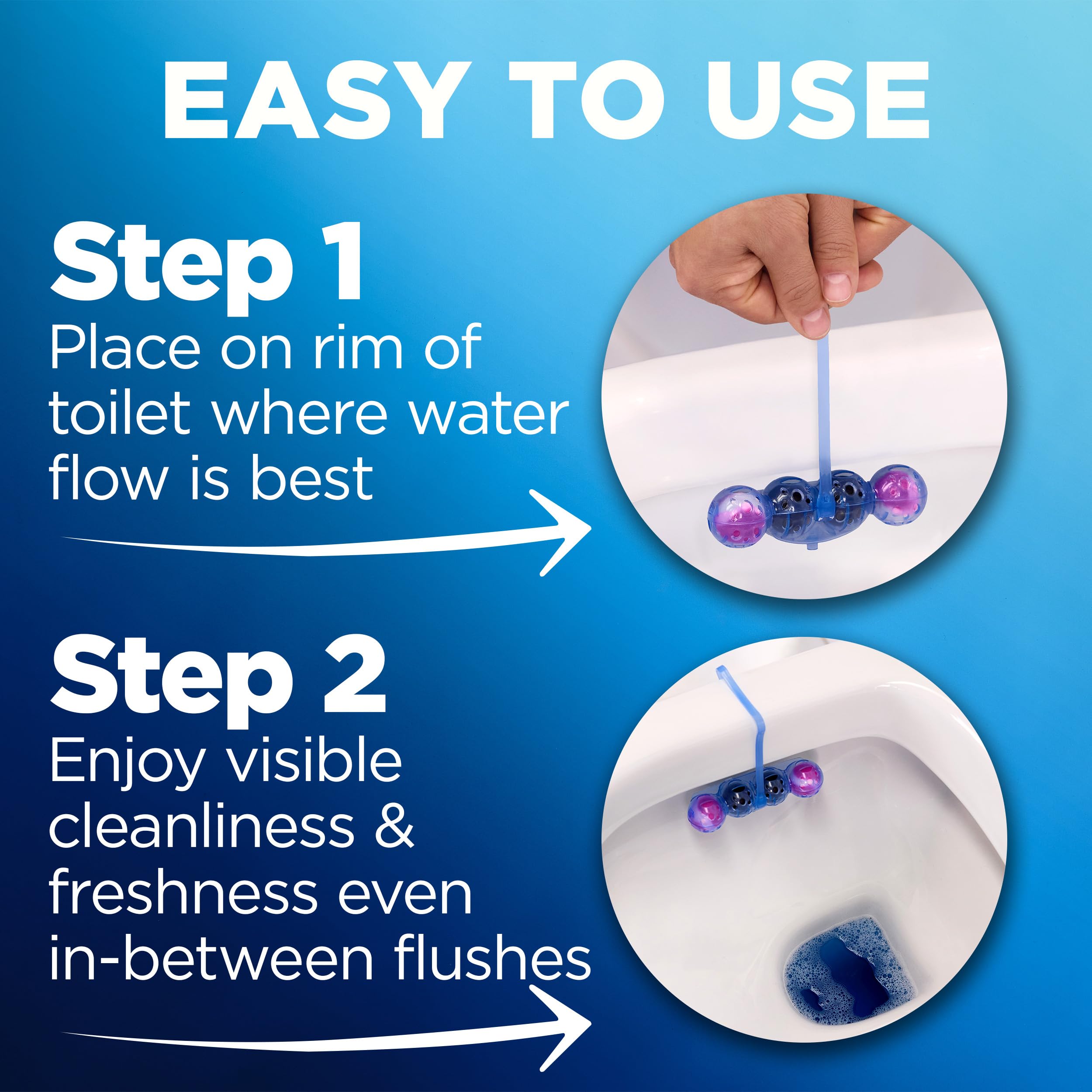 Bloo Self Active Toilet Rim Block Cleaner with Flower Scent, 4-Function Formula, Pack of 3 4