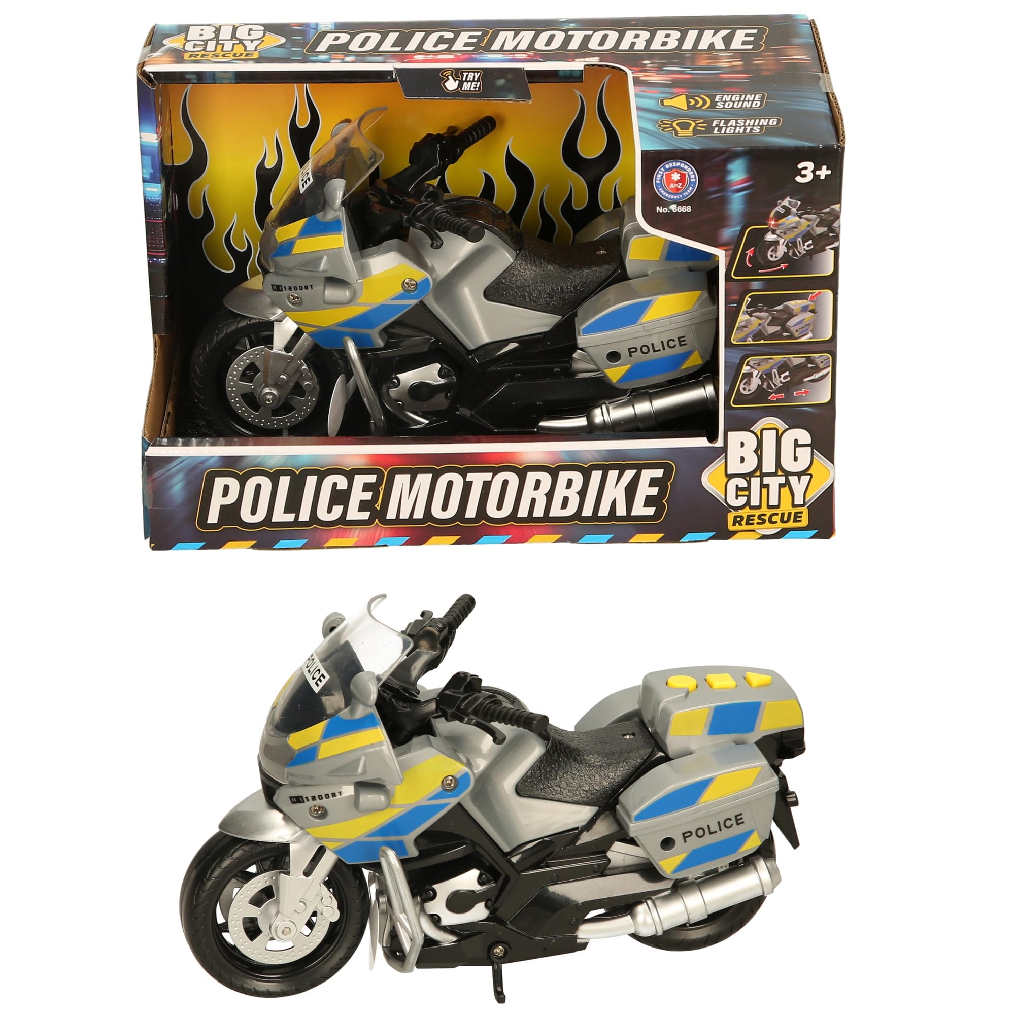 Atoz Big City Rescue Police Motorbike Toy - Engine Sound & Flashing Lights, Ages 3+