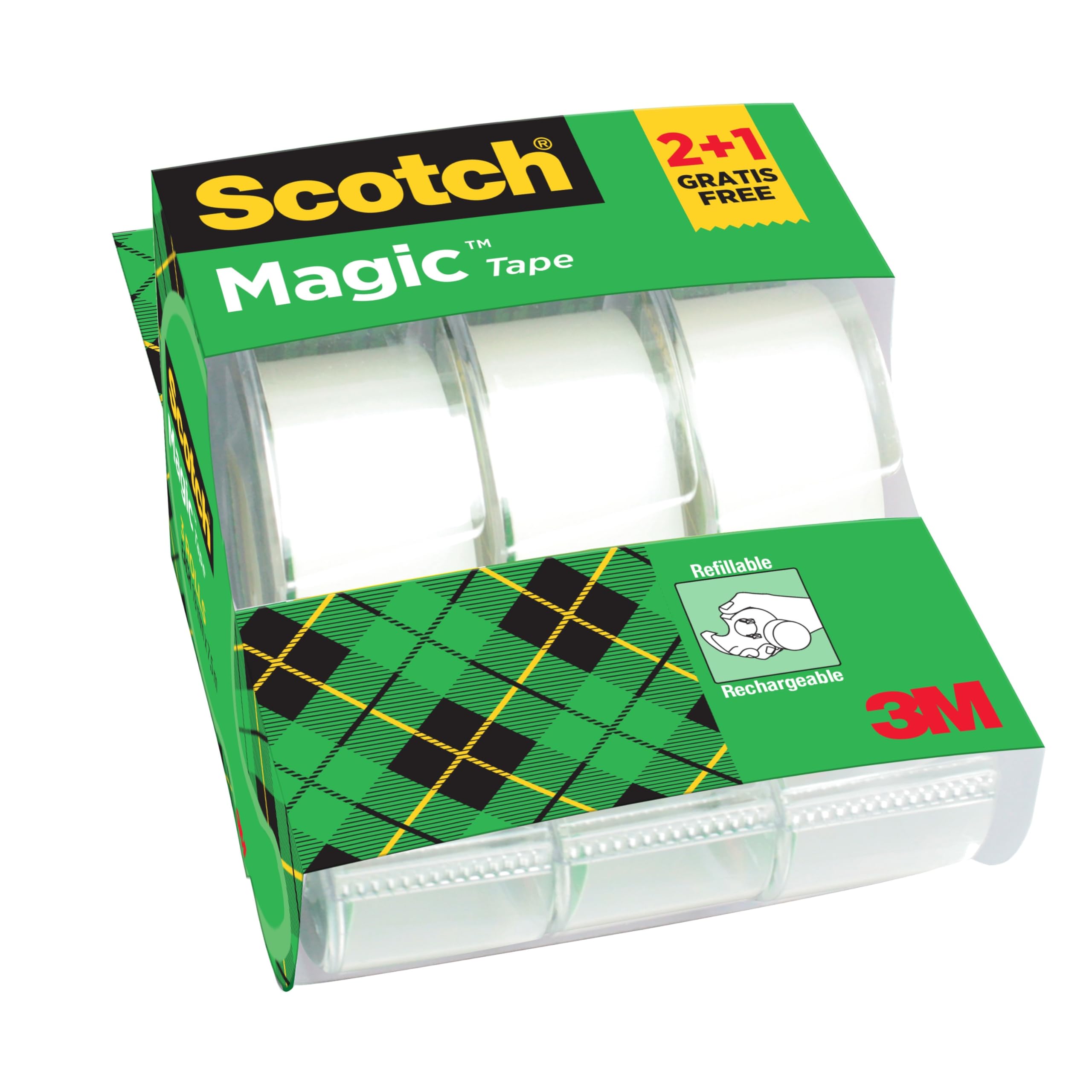 Scotch Magic Tape - Promo Pack with 2 Rolls on Dispenser + 1 FREE Roll | Invisible Matte Finish 2