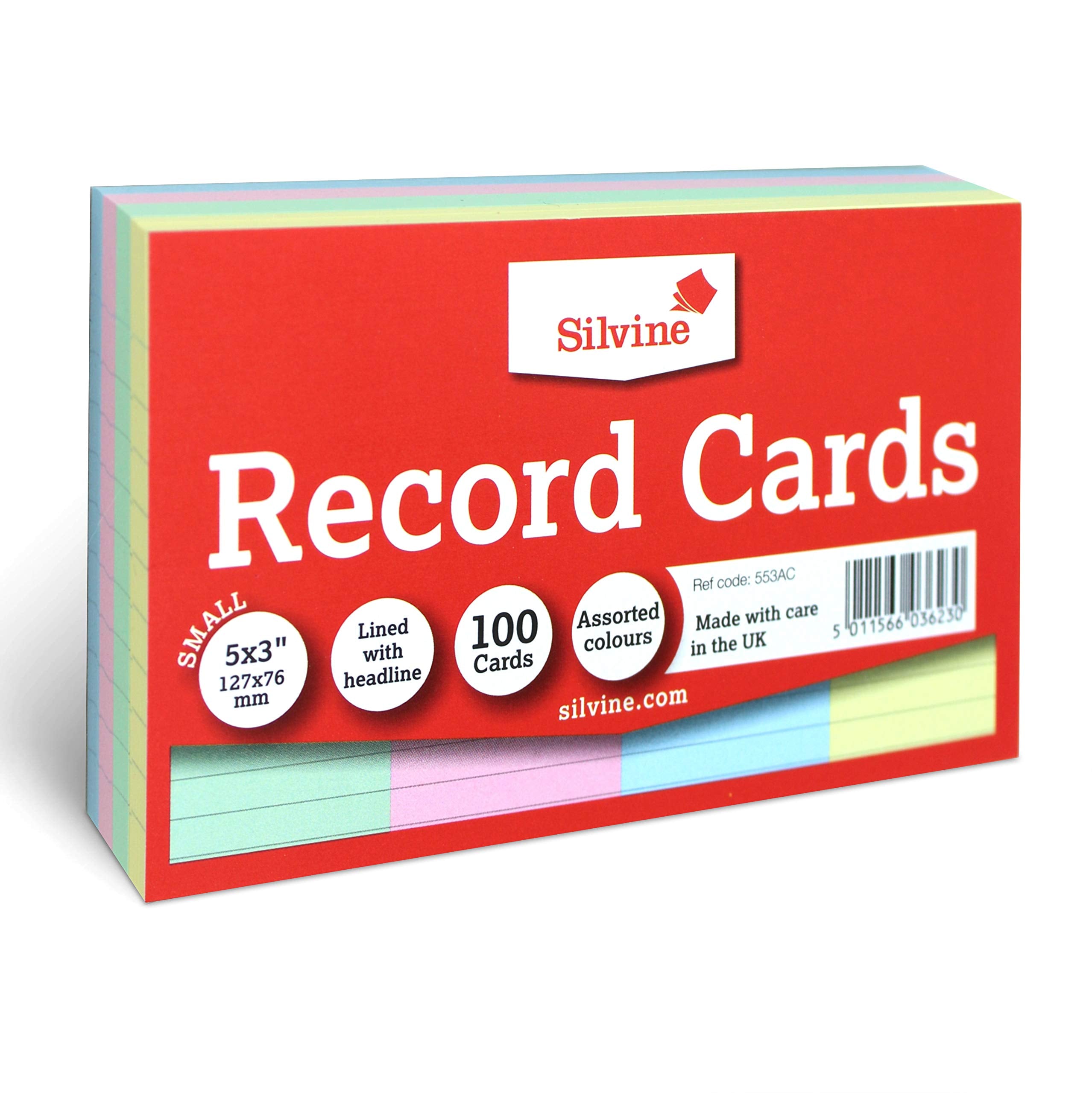 Silvine 5x3" Lined Multi-coloured Index Cards - 100 Pack (127 x 76mm) Ref 553AC 1