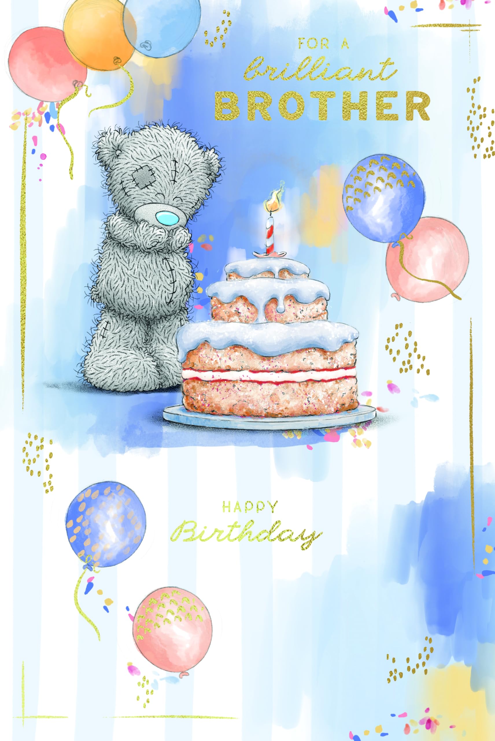Me To You Tatty Teddy Birthday Card for Brother | 6 x 9 Inches | Gold Foil Accents