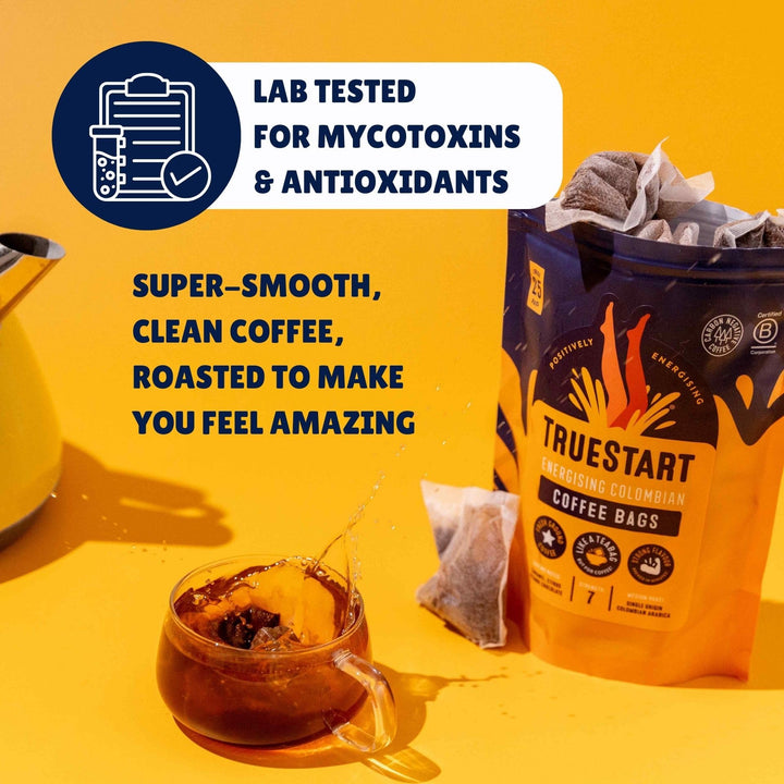 TrueStart Coffee Bags, Super Blend Strong – 25 Loose Bags, Mycotoxin-Free, Rich in Antioxidants, Gluten Free, Individually Wrapped & Resealable Pouch