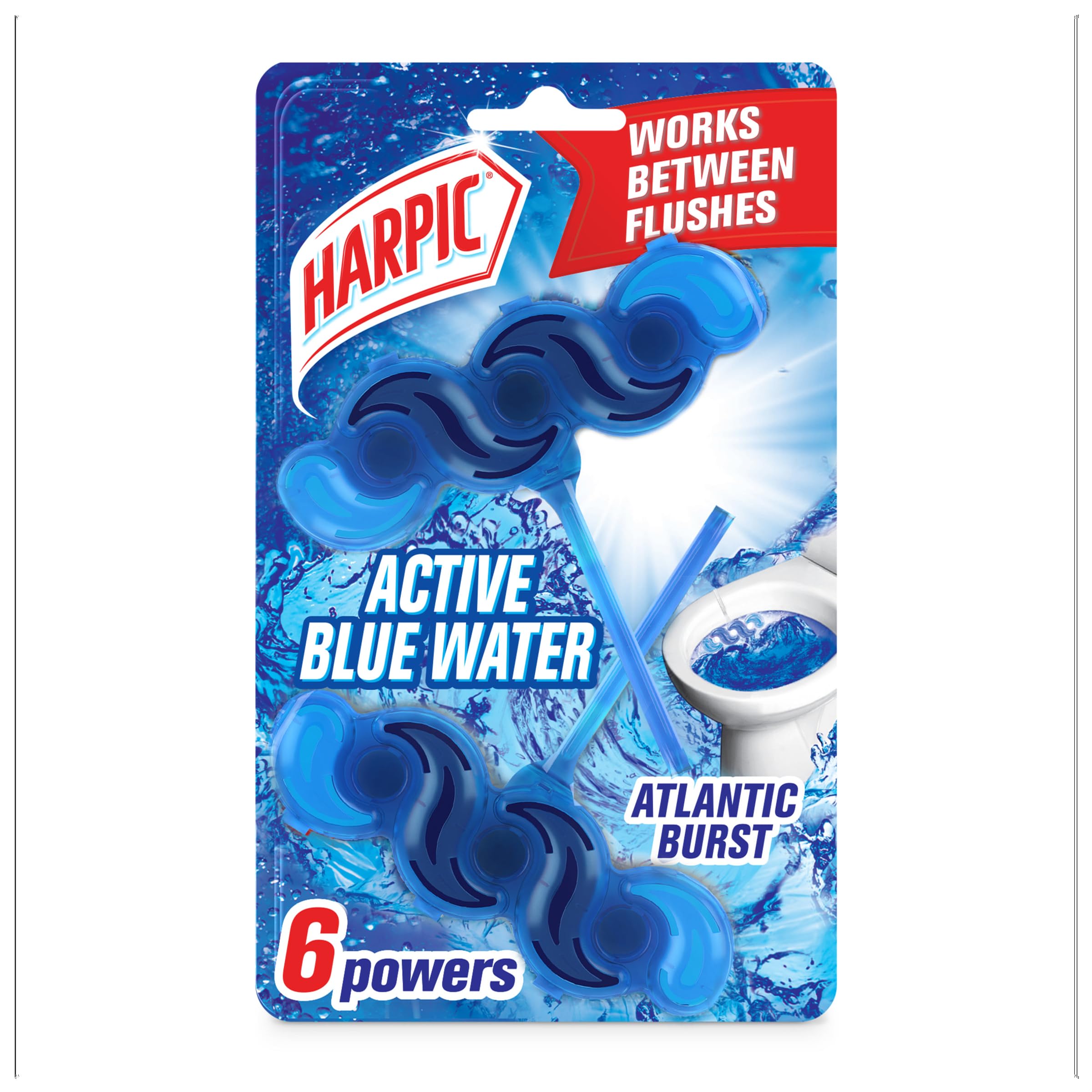 Harpic Active Fresh Toilet Rim Block Twin Pack - Atlantic Fresh Scent | Anti-Limescale | Lasts up to 4 Weeks