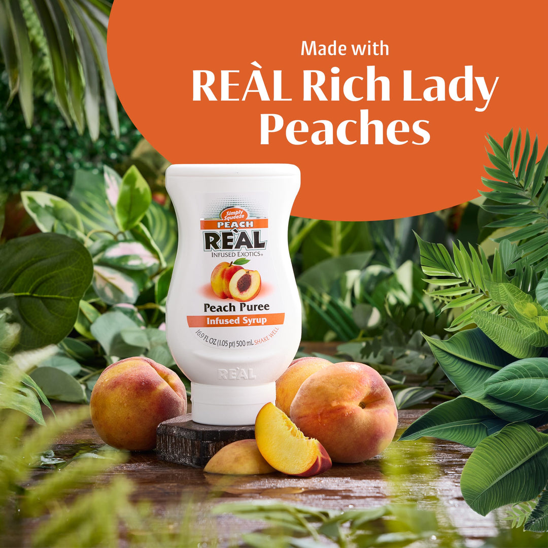 RE'AL Syrups - Peach Puree Infused Fruit Syrup for Cocktails, Cooking & Baking