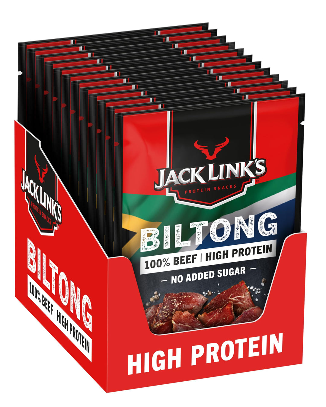 Jack Link's Biltong Jerky Original - Pack of 12 x 20g, Gluten Free High Protein Beef Snack