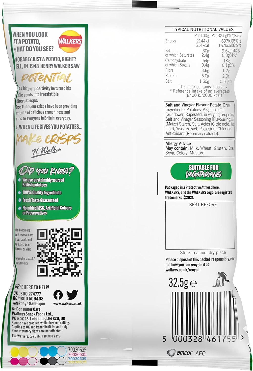 Walkers Salt & Vinegar Crisps 32.5g (Case of 32) 8