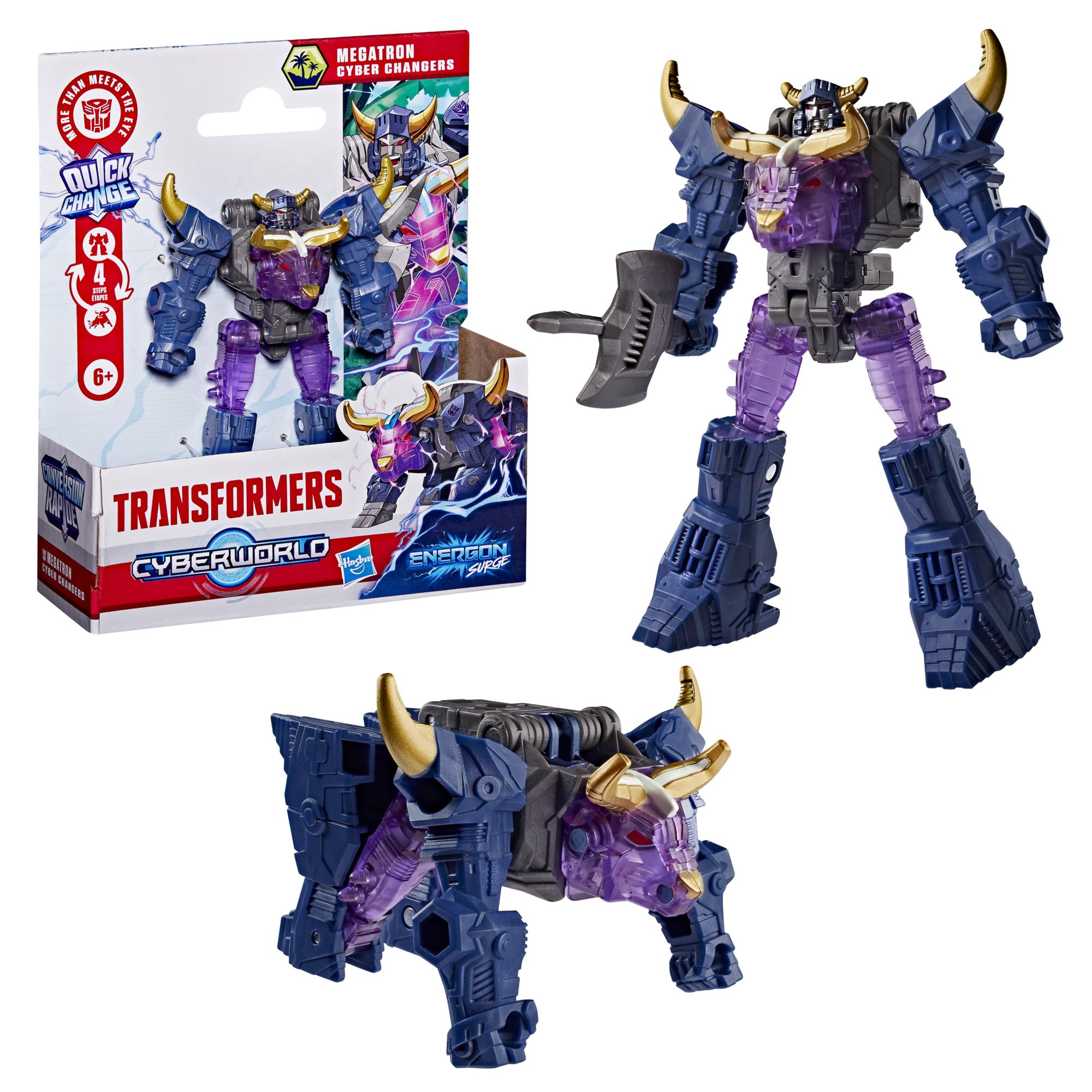 Transformers Megatron Cyber Changers Energon Surge - 4-Inch Action Figure | Glow in the Dark | Ages 6+ 3