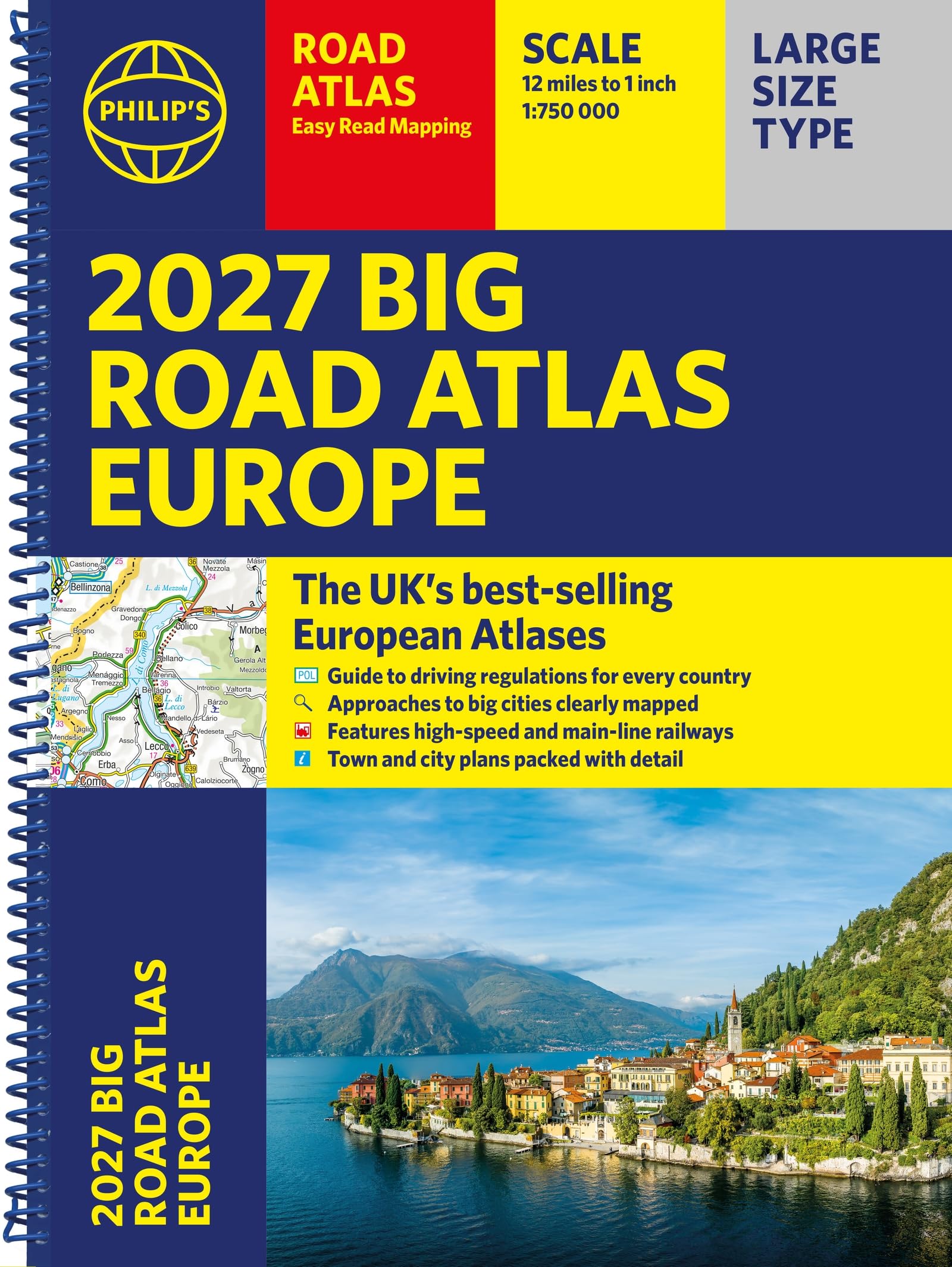Philip's 2027 Big Road Atlas of Europe - Easy-Read Mapping | A3 Spiral Edition