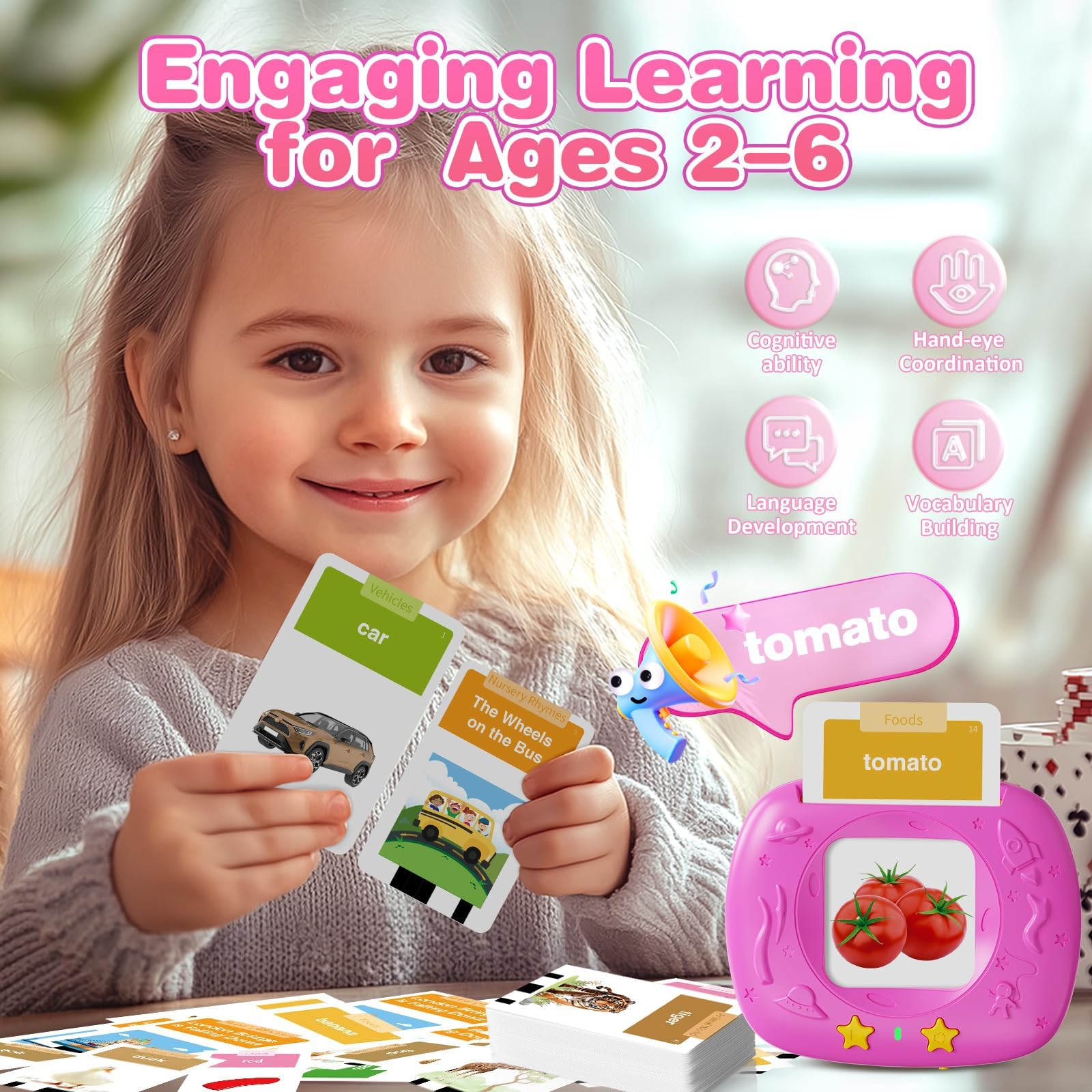 HOMESTEC Toddlers Talking Flash Cards - 144 English Visual Words for Ages 18 Months+ 2