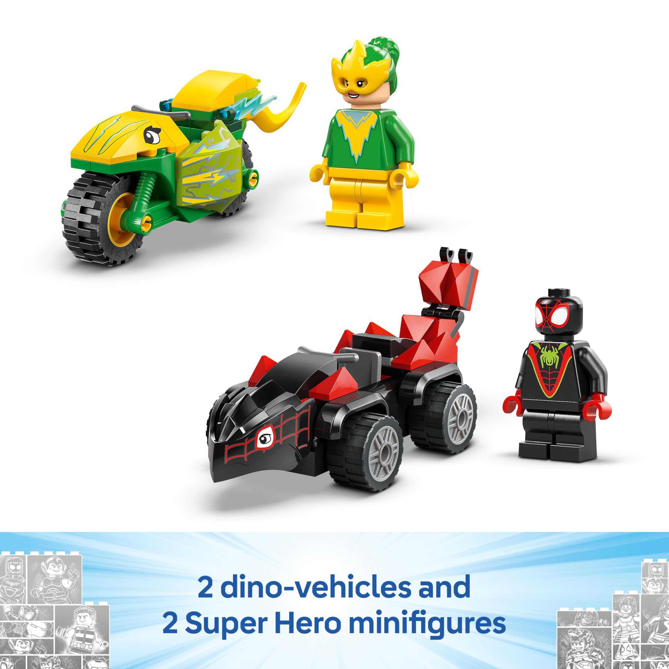LEGO Marvel Spin and Electro Dinosaur Vehicle Chase Building Set | Ages 4+ 5