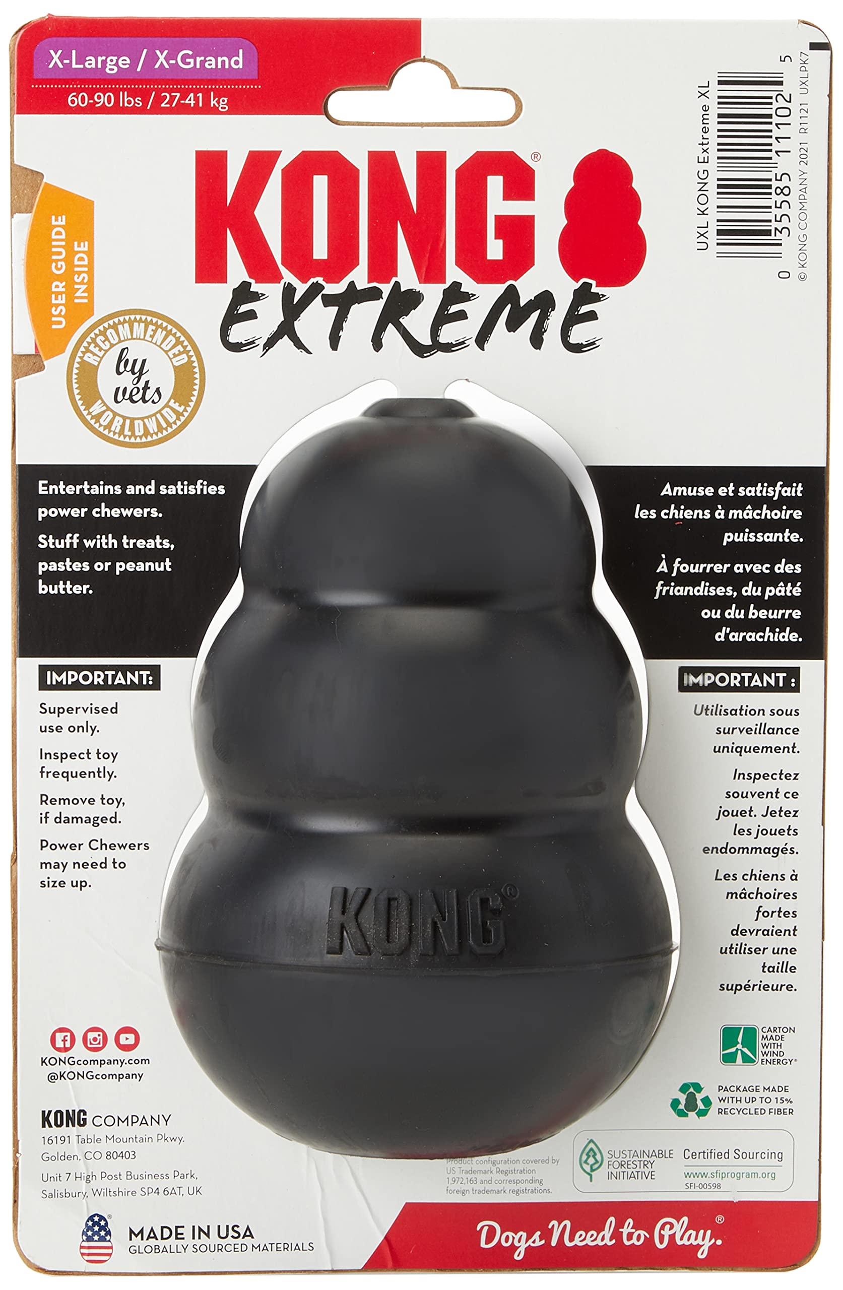 KONG Extreme Dog Toy - Ultra-Durable Natural Rubber Chew for Powerful Chewers | X-Large (2 Pack)