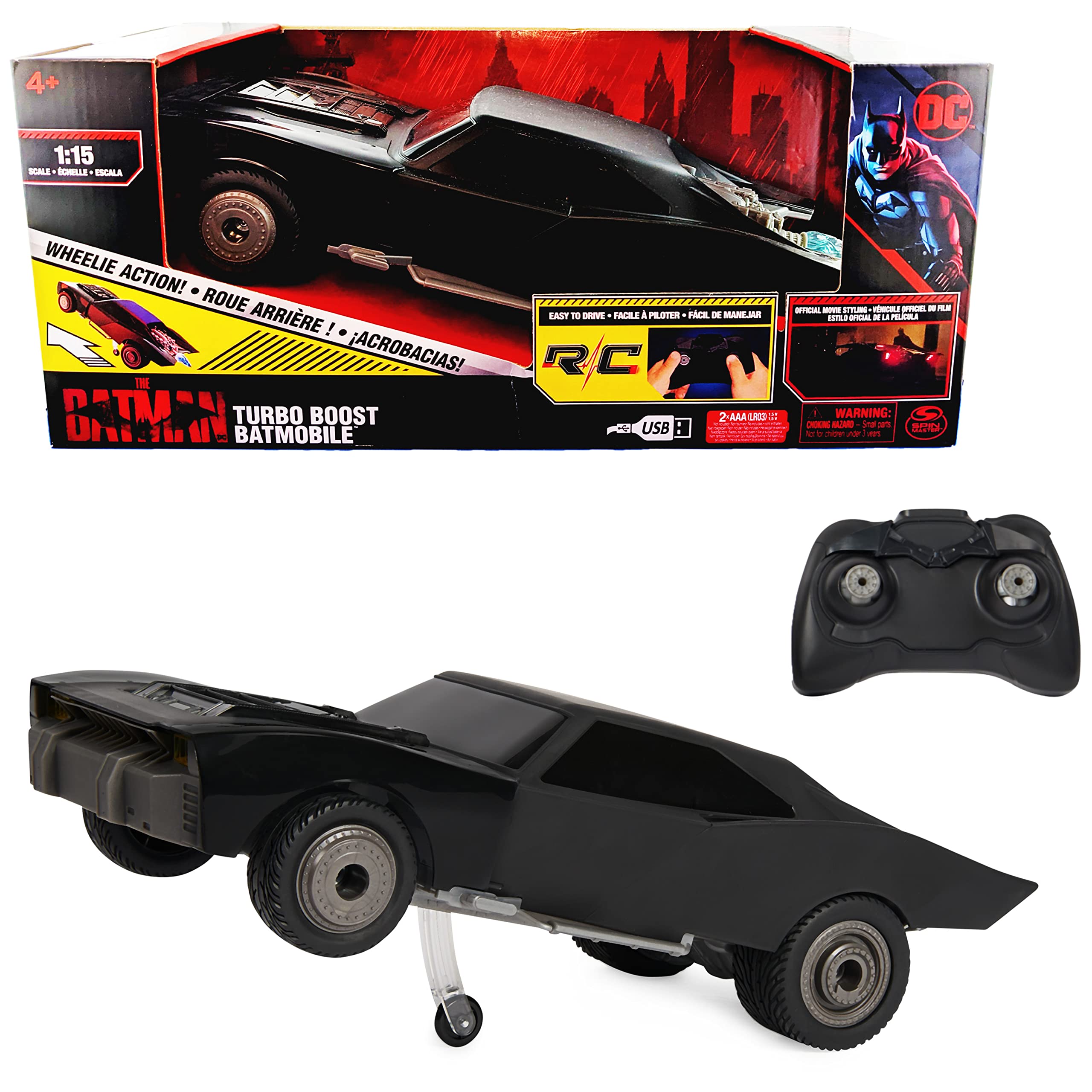 DC Comics The Batman Turbo Boost Batmobile RC - Remote Control Car with Light-Up Engine & Turbo Speed 1