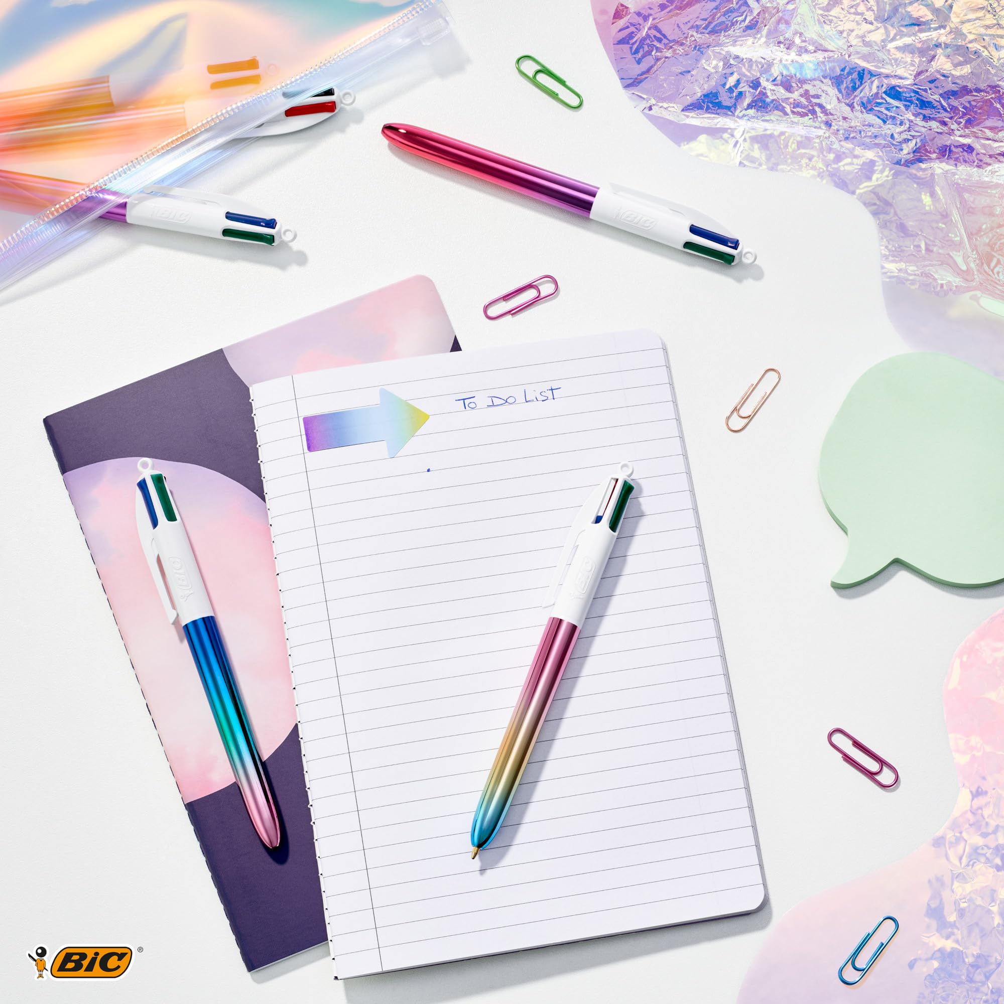 BIC 4 Colours Shine and Gradient Retractable Ballpoint Pens - Medium 1.0mm Point | Pack of 5 | Metallic Colors 4