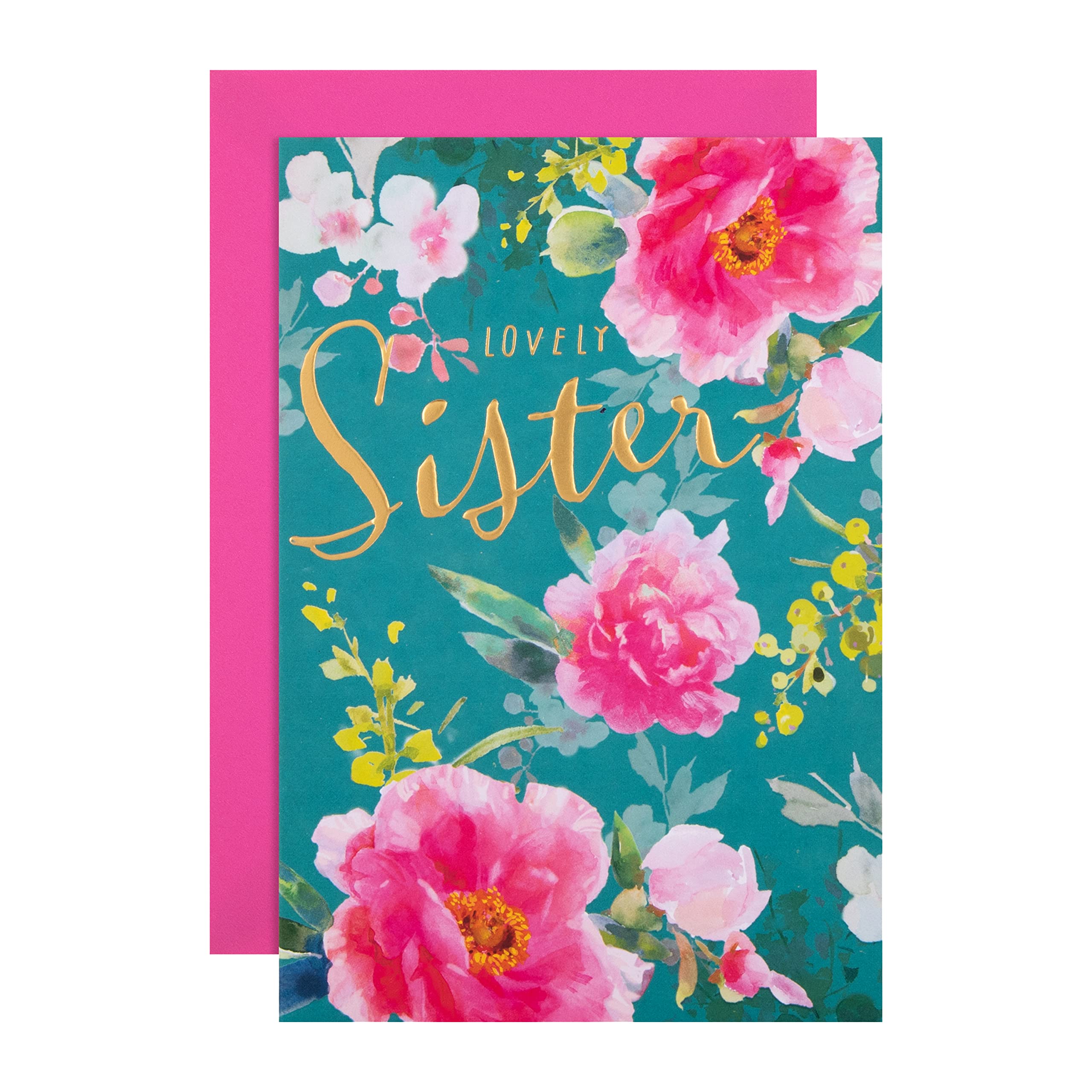 Hallmark Birthday Card for Sister - Floral Design with Gold Foil & 3D Attachment | 20.2cm x 13.8cm 1