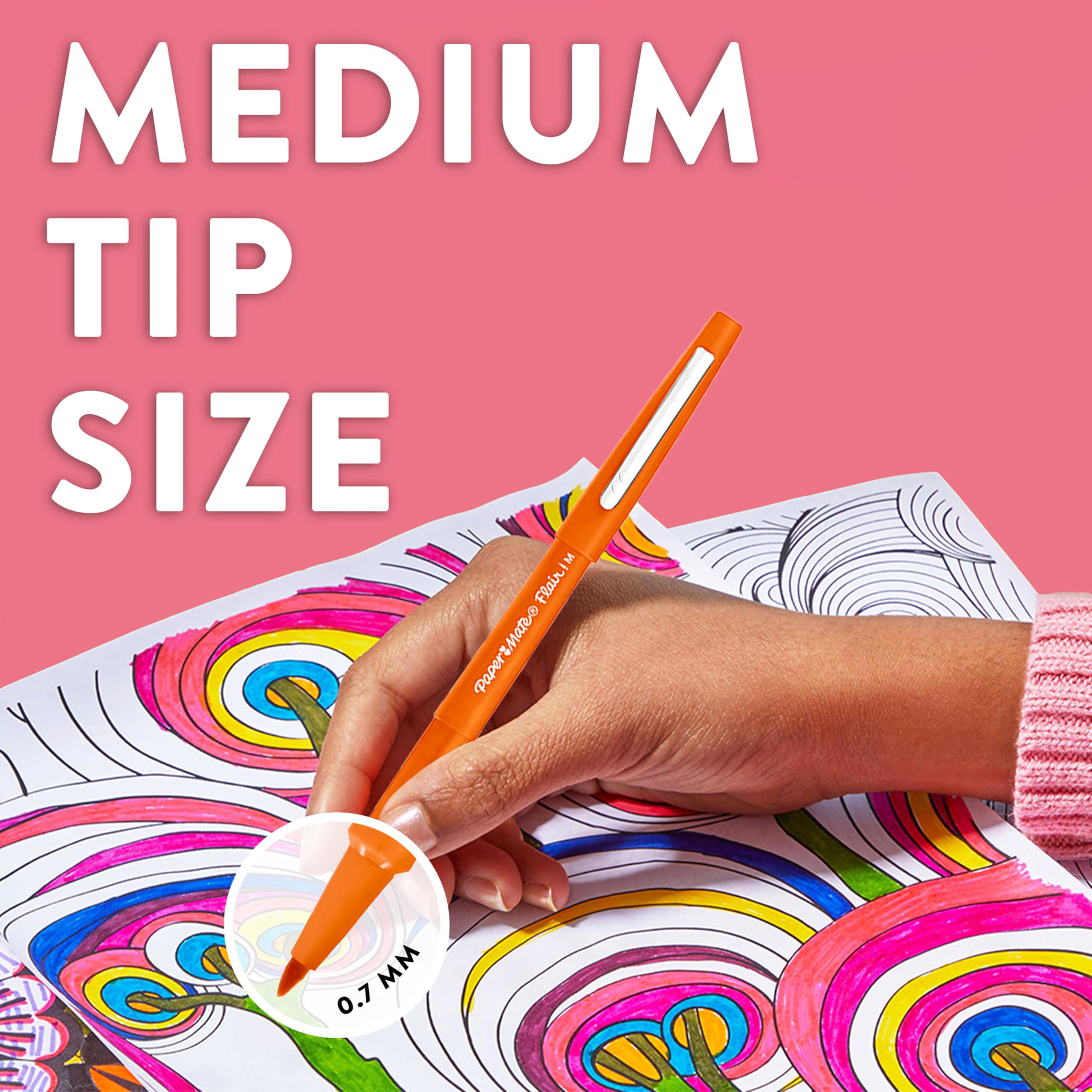 Paper Mate Flair Felt Tip Pens | Medium Point 0.7 mm | Assorted Colors | No-Bleed Ink 5