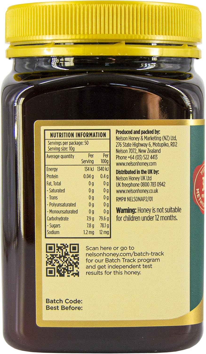 Nelson Honey Classic 30+mg Methylglyoxal Manuka Honey 500g