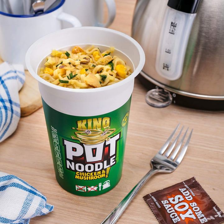 Pot Noodle King Chicken & Mushroom Flavour Instant Noodles, 12 x 114g Pots
