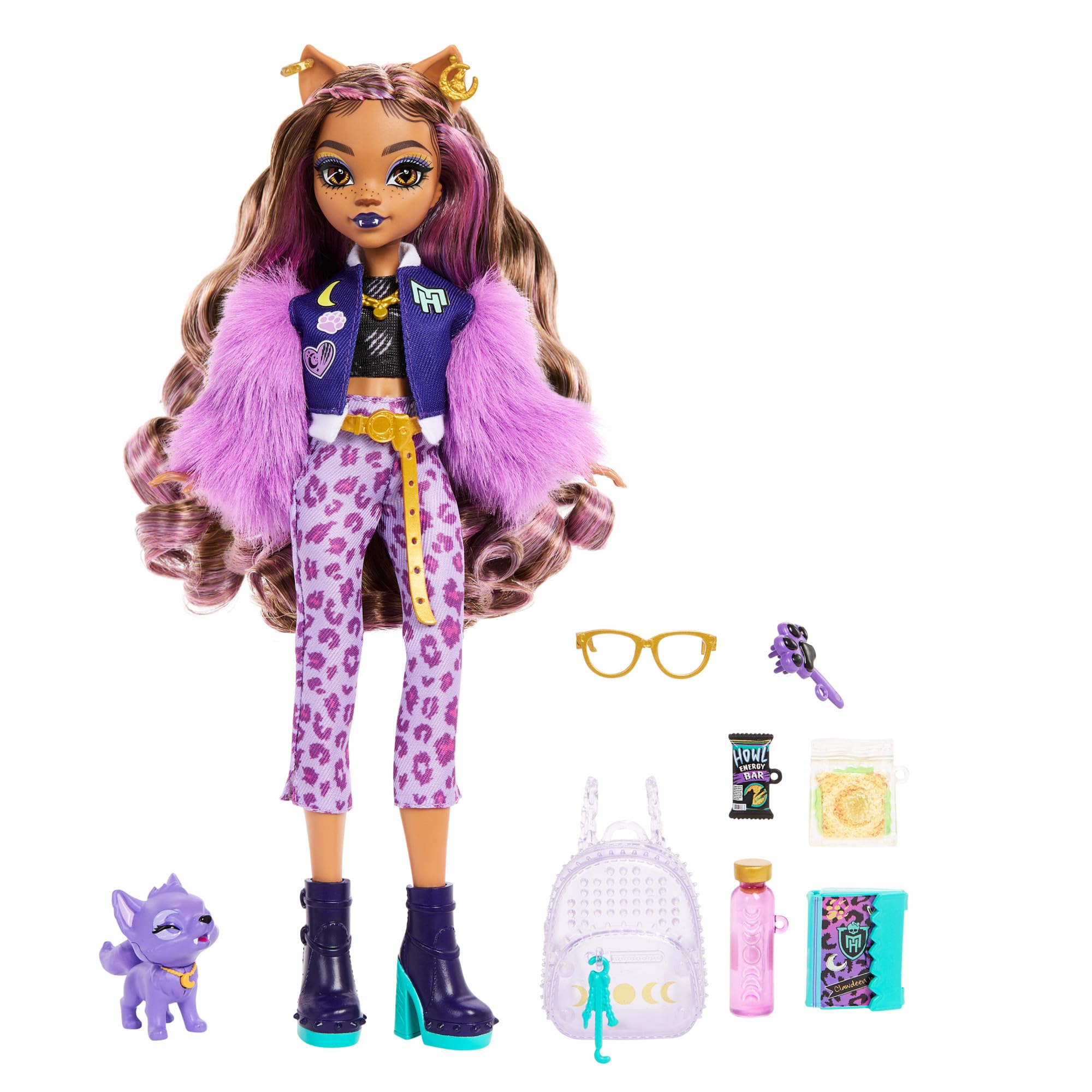 Monster High Clawdeen Wolf Doll with Pet Crescent and Accessories | 6-inch Plastic Doll | Ages 4+ 5