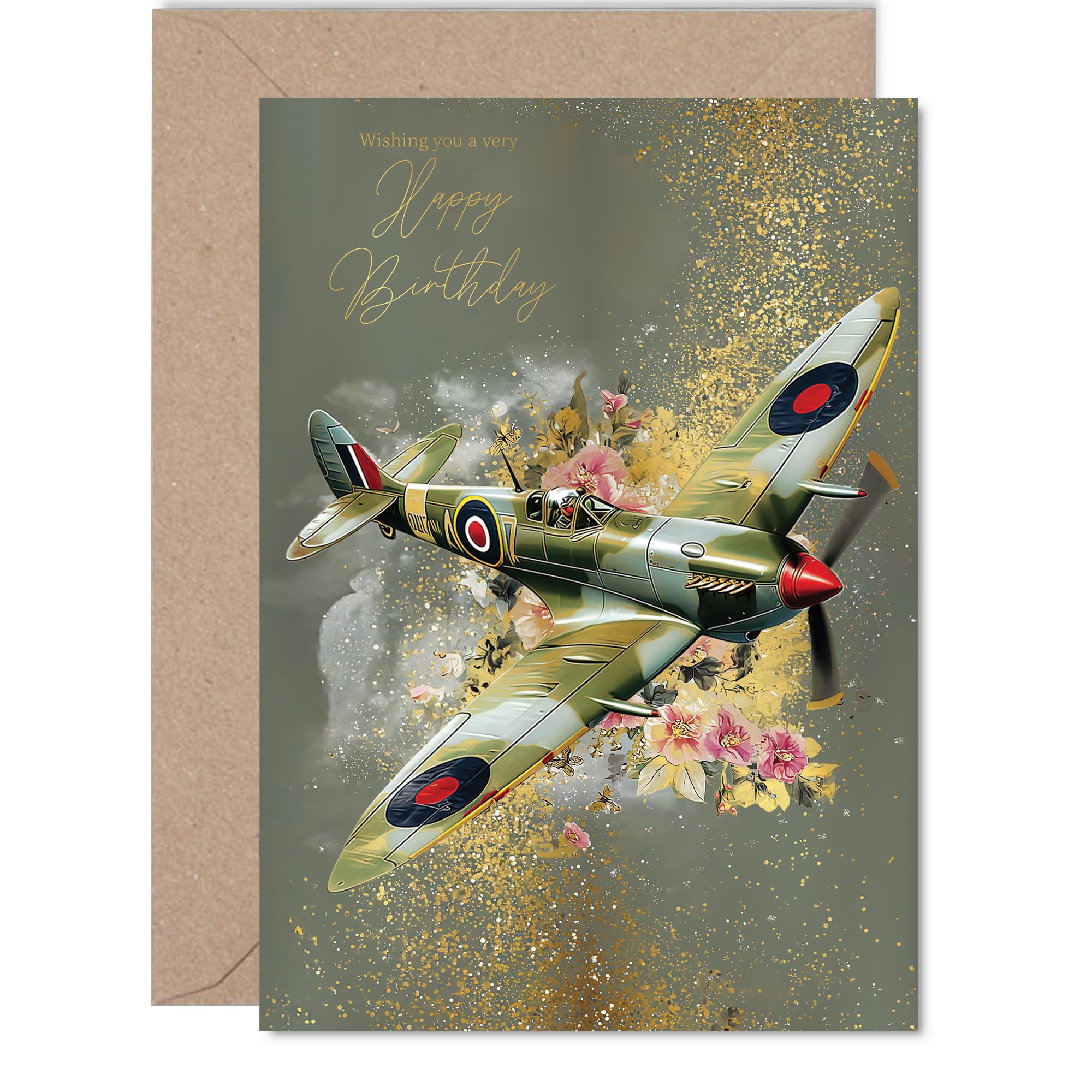 Giftzie Family Birthday Card - Spitfire Airplane Design | 360 Micron Gloss Board | 127mm x 178mm 1
