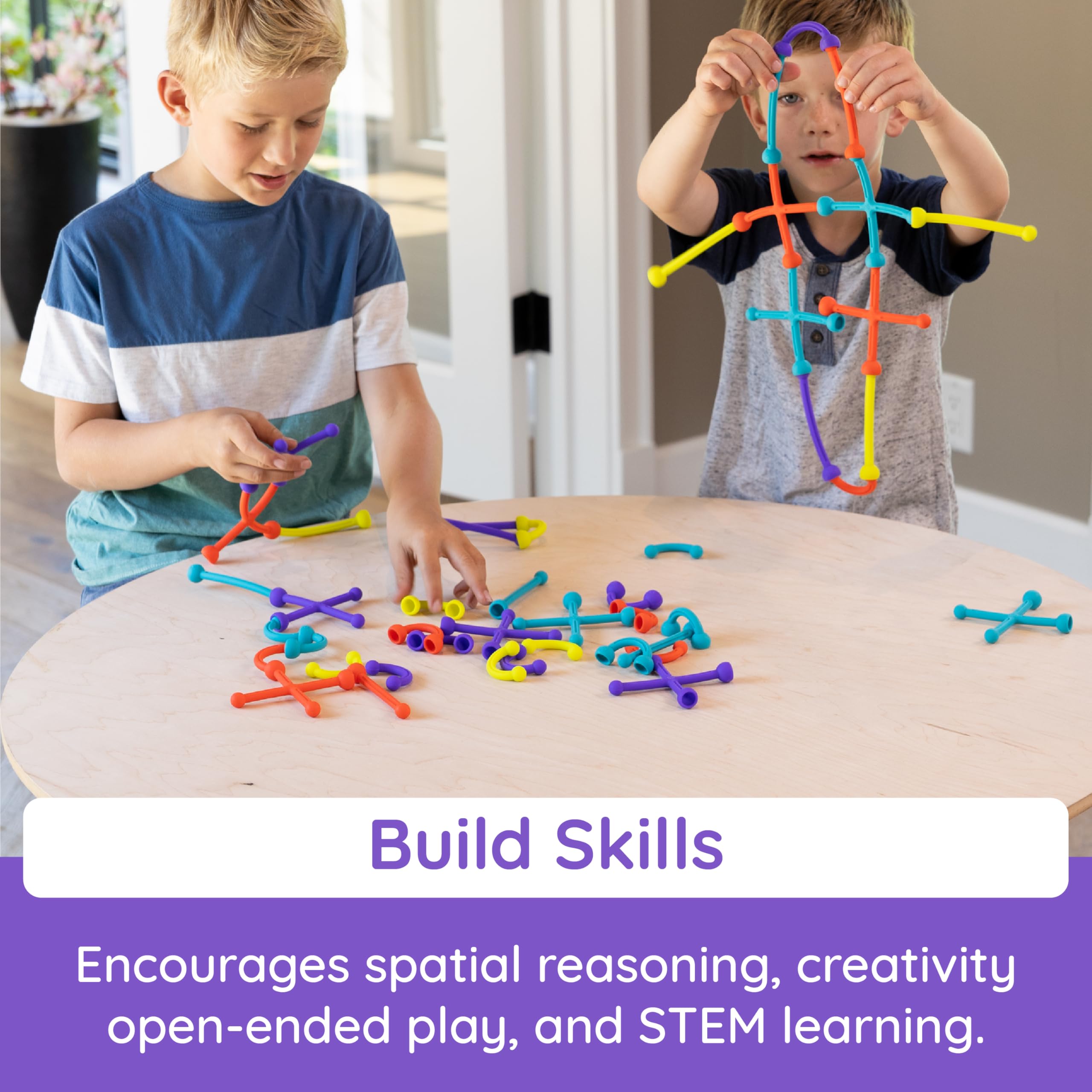 Fat Brain Toys Plip Kit - 52-Piece Bendy Silicone Building Set for Kids 3+ 4