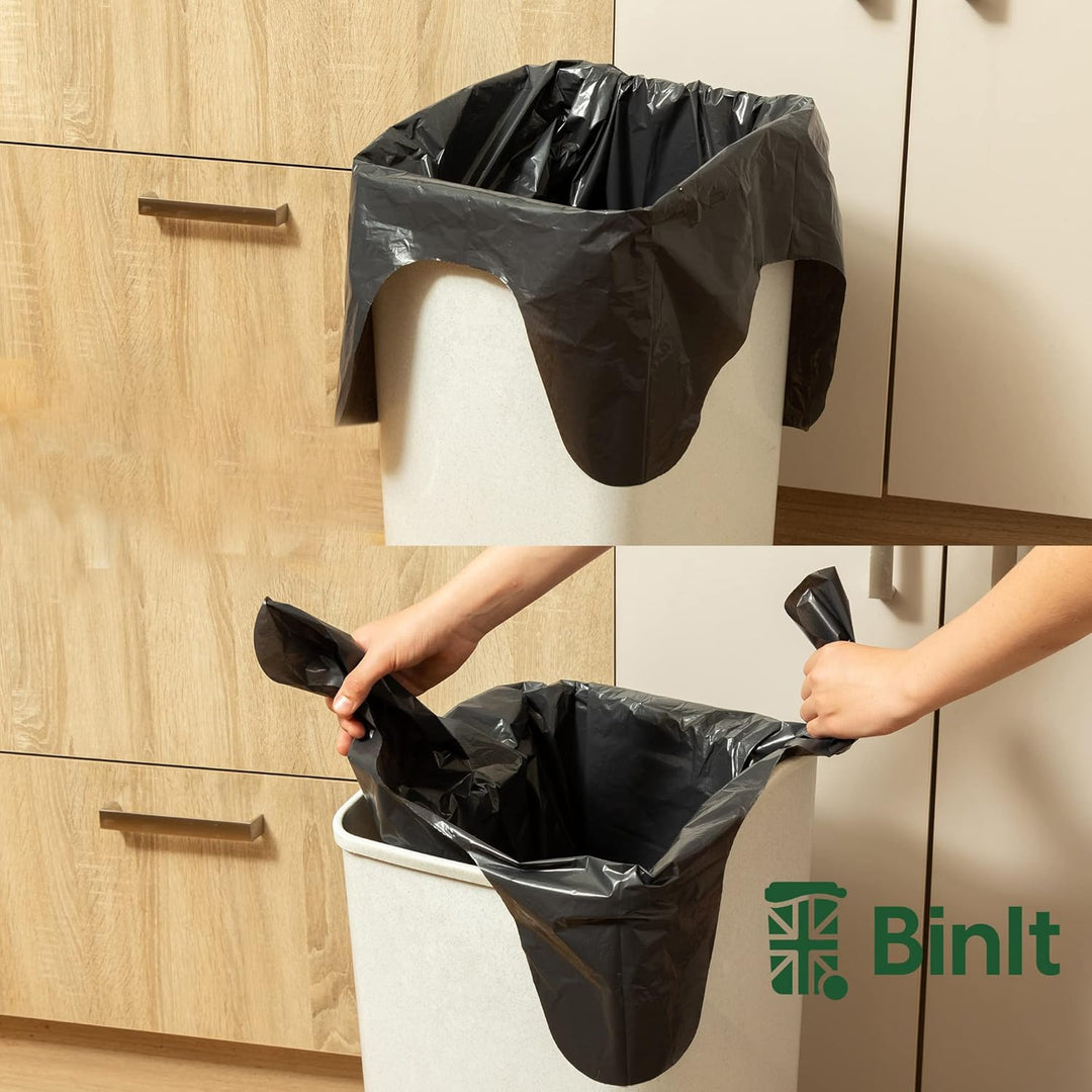 BIN IT 70L Tie Top Bin Liners, 100% Recycled Leak-Resistant Refuse Sacks for Home, Office & Garden