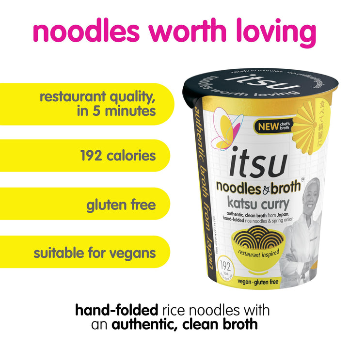 Itsu Katsu Curry Instant Noodles & Broth Pot 63g - Pack of 6 | Gluten Free | Vegan | Quick-to-Make Meal