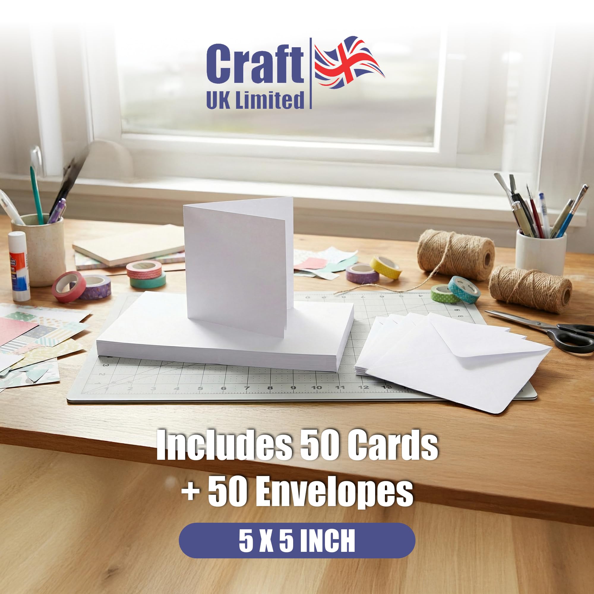 Craft UK White Cards & Envelopes 50 Count | 5 x 5 Size | Self Seal | Card Stock 3