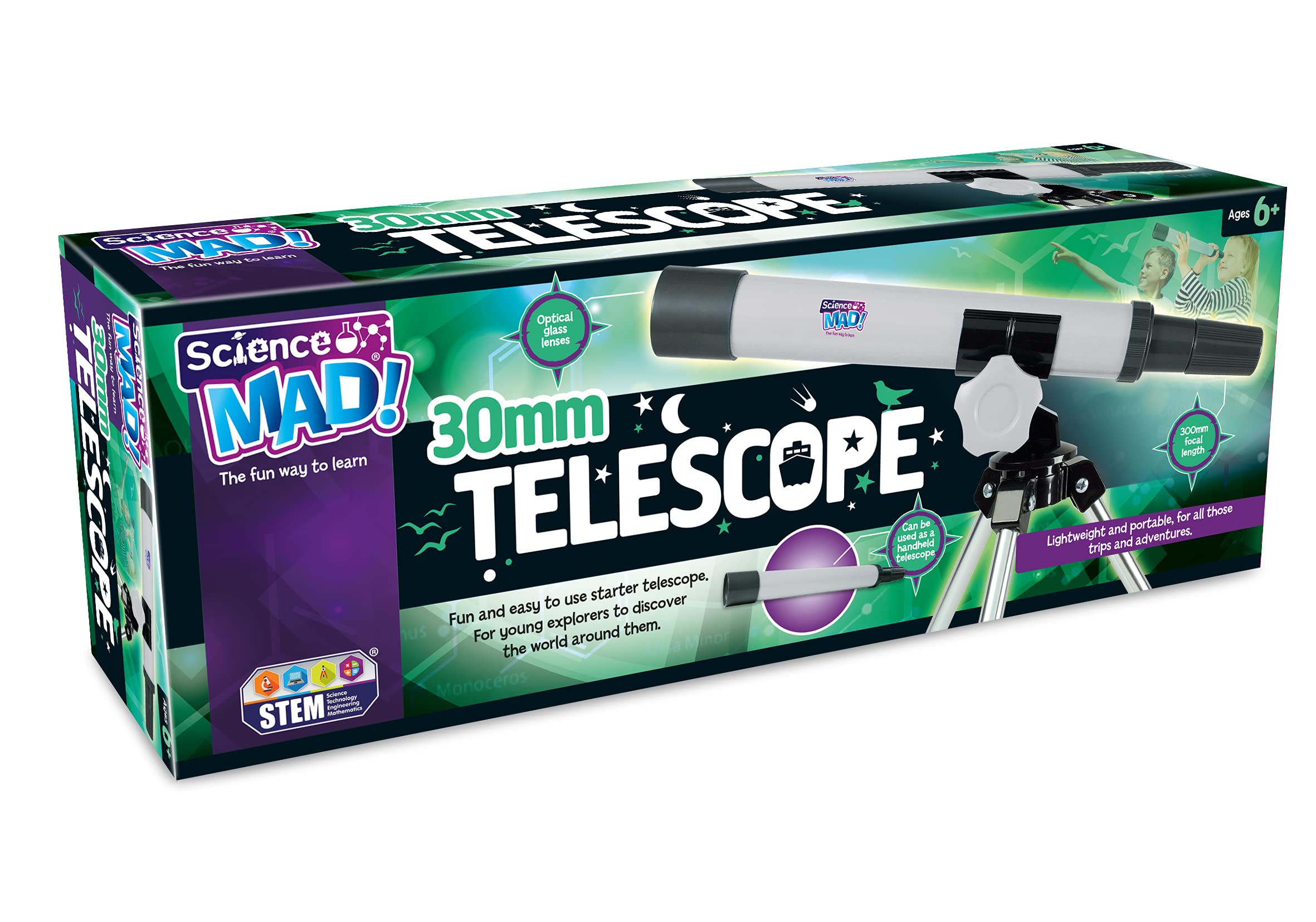 Science Mad 30mm Telescope - 15x Magnification | Ages 6+ | Includes Tripod 1