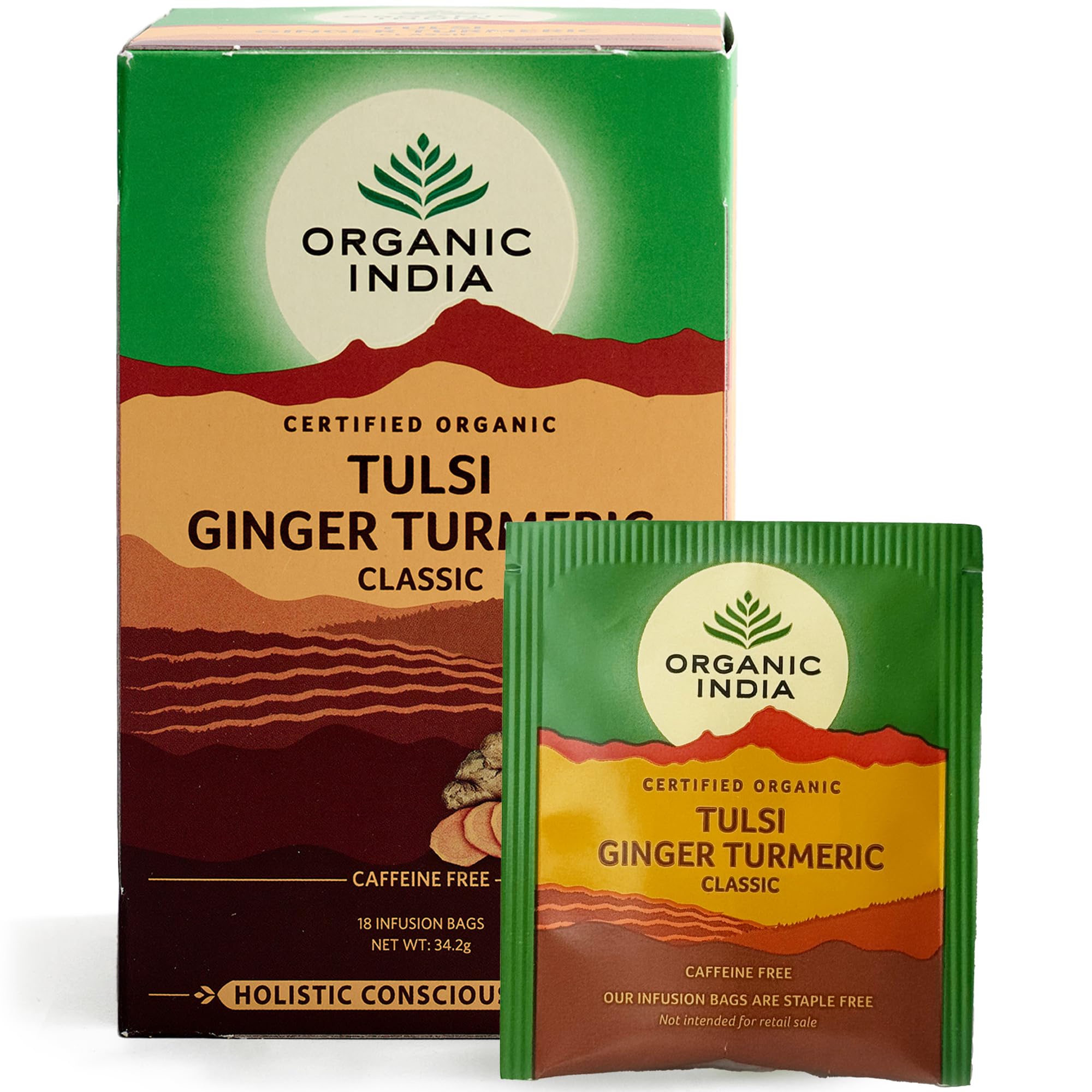 Organic India Tulsi Ginger Turmeric Tea, Caffeine-Free, Certified Organic Herbal Tea 1