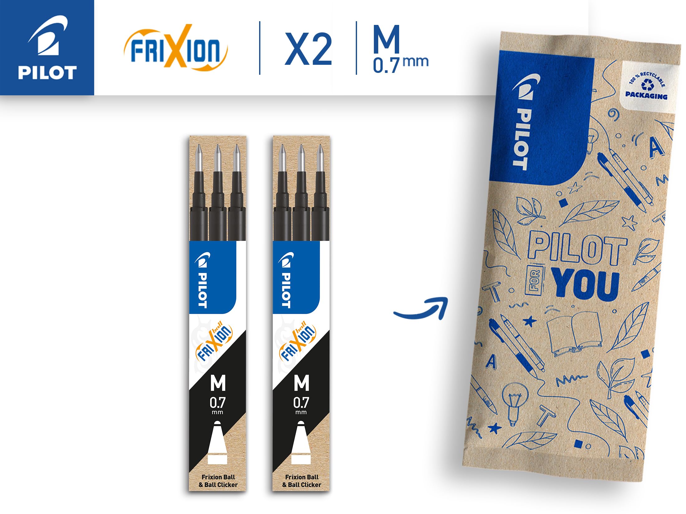 PILOT FriXion Rollerball Refill - 0.7mm Black Ink | Erasable Gel Paste | Pack of 6 2