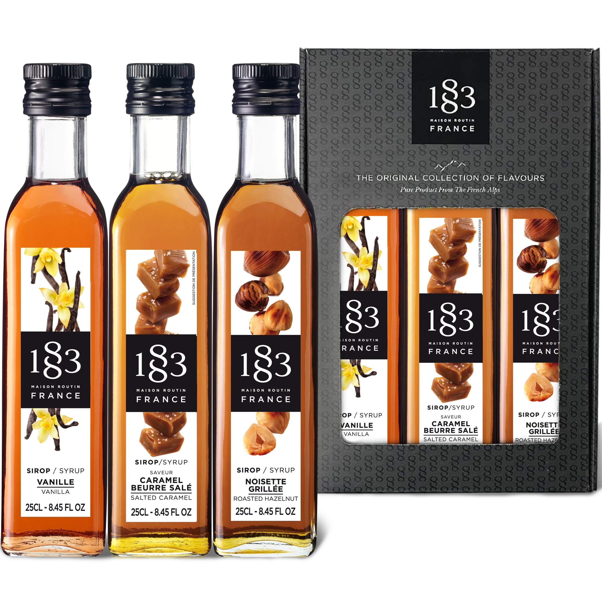 1883 MAISON ROUTIN Premium Syrup Gift Pack - Vanilla, Salted Caramel & Roasted Hazelnut | 750 ml 1