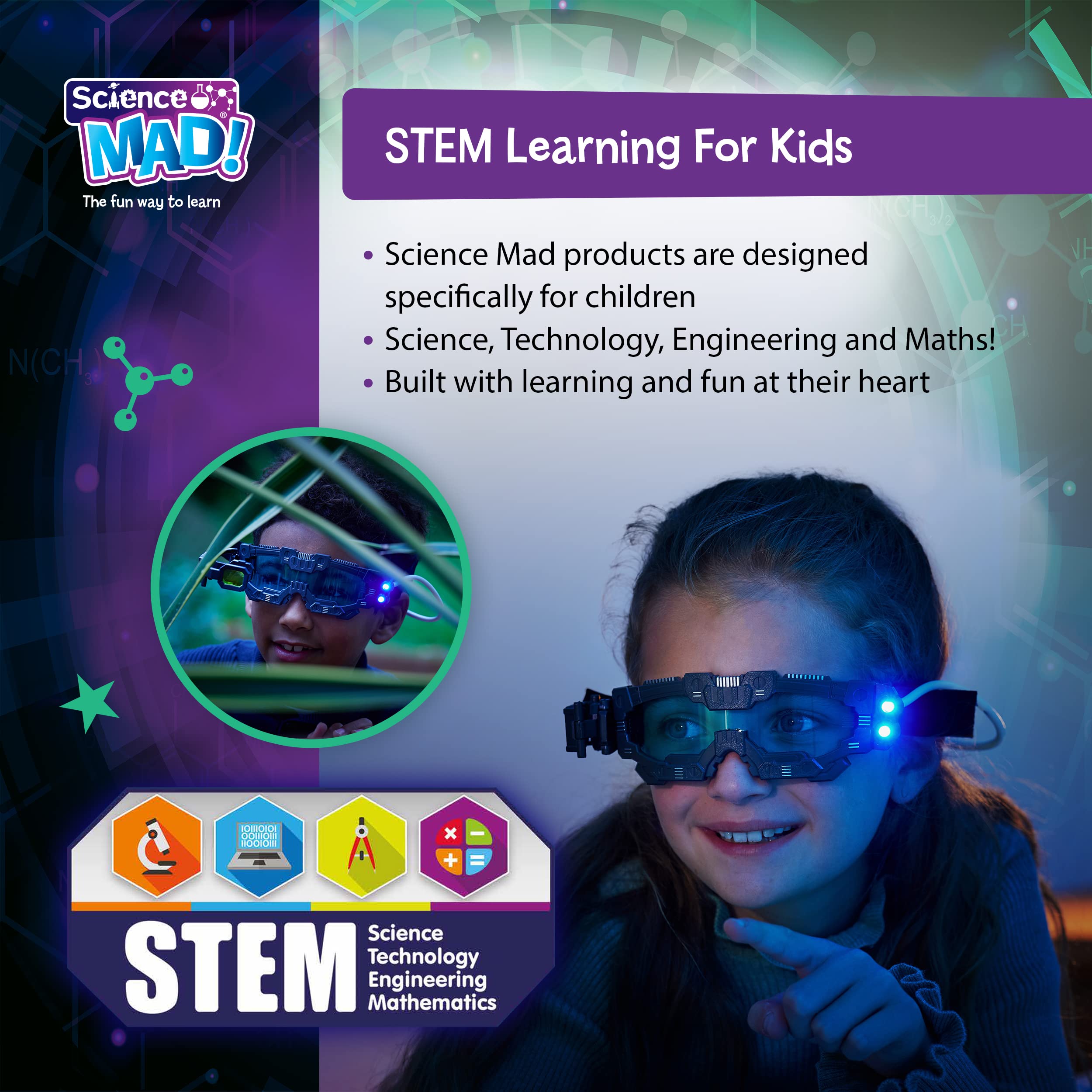 Science Mad! Night Vision Goggles for Kids - 2x Magnification & LED Lights - Black 6