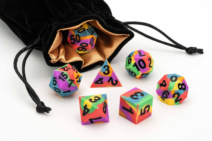 Metallic Dice Games FanRoll Pride Sharp Edge 16mm Silicone Rubber Polyhedral Dice Set