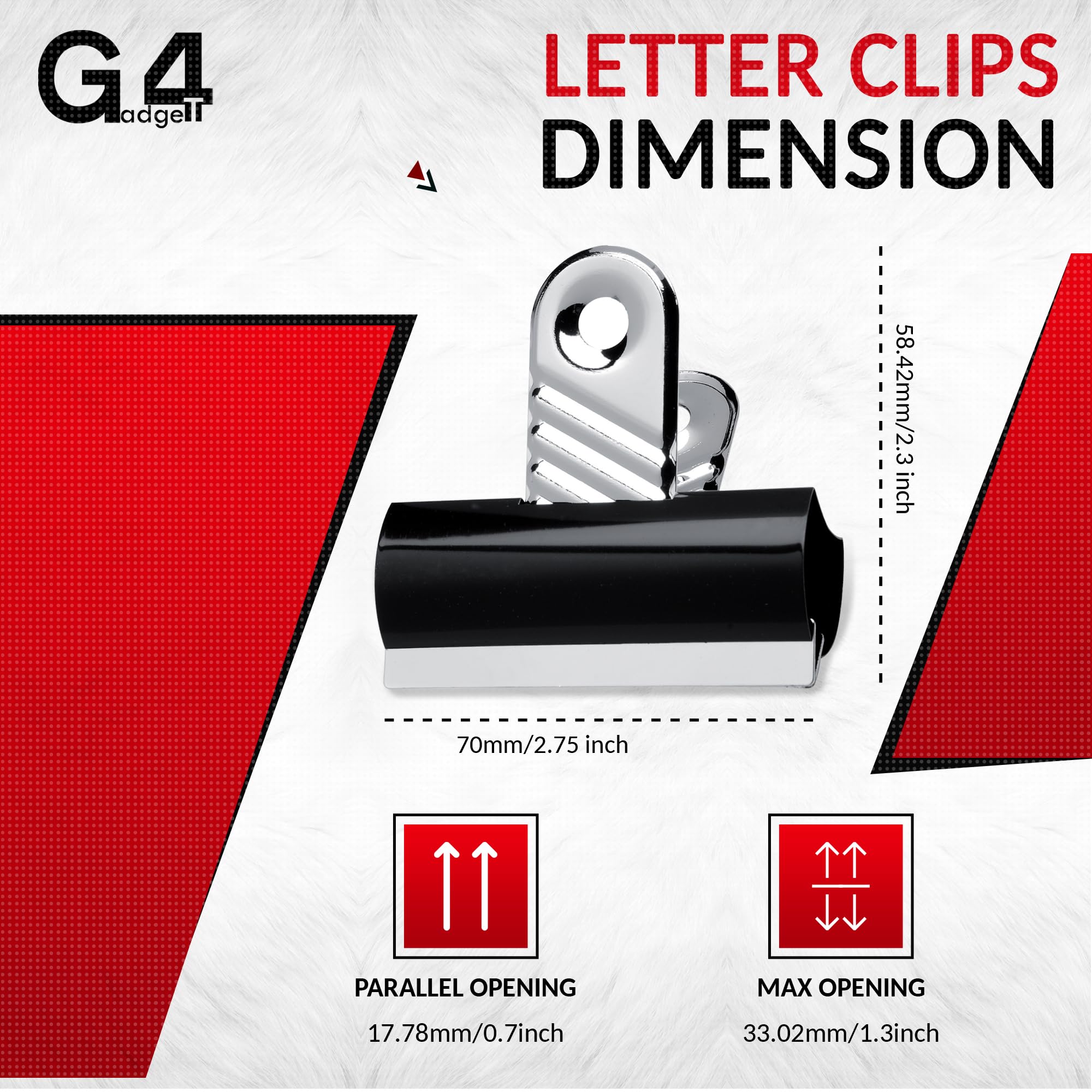 G4GADGET Jumbo Black Bulldog Clips - 70mm Heavy-Duty Metal Binder Clips | Pack of 5 | Rust-Resistant 4