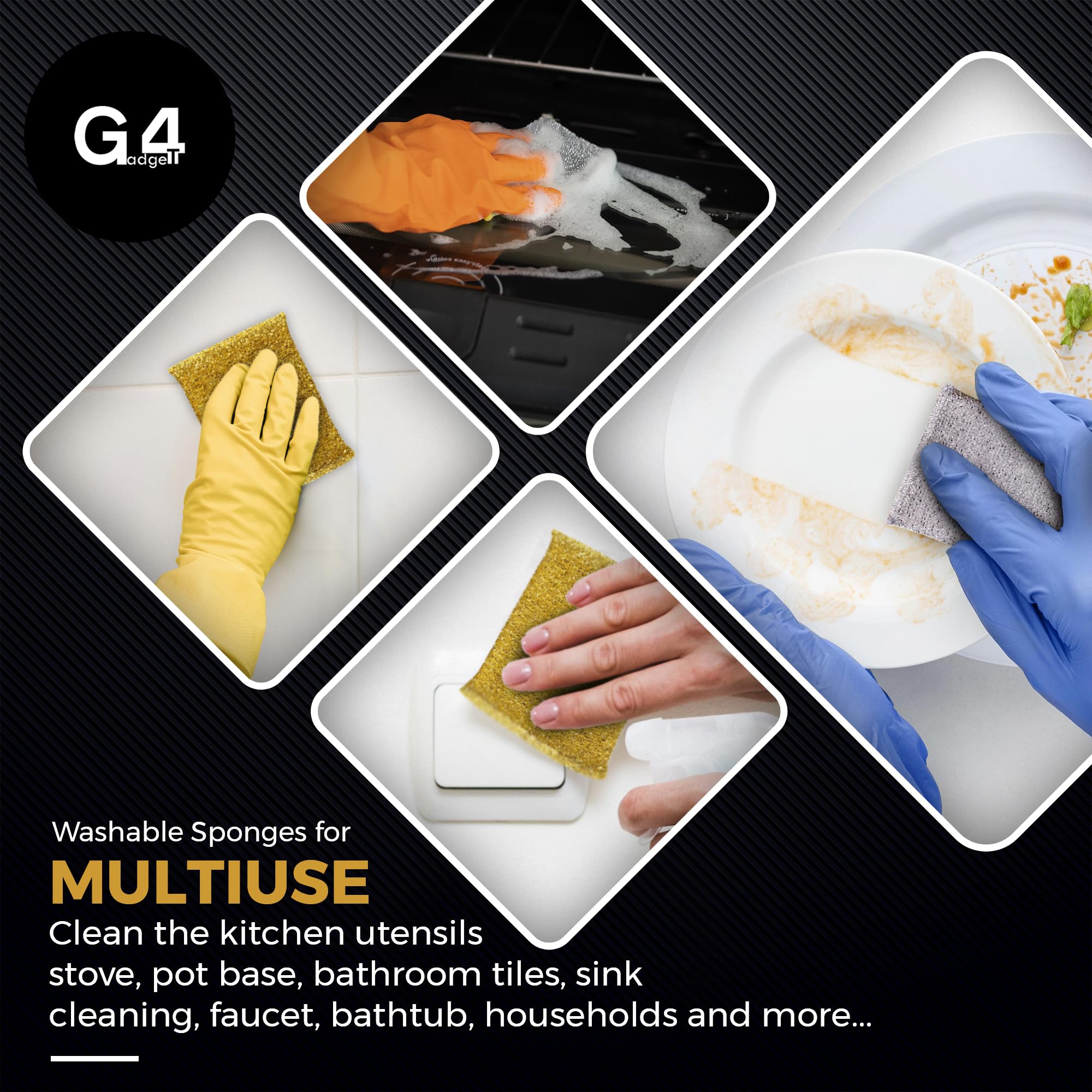 G4GADGET Metallic Scouring Pads - 6 Pack Non-Scratch Polypropylene Kitchen Scourer | Rust-Resistant 8