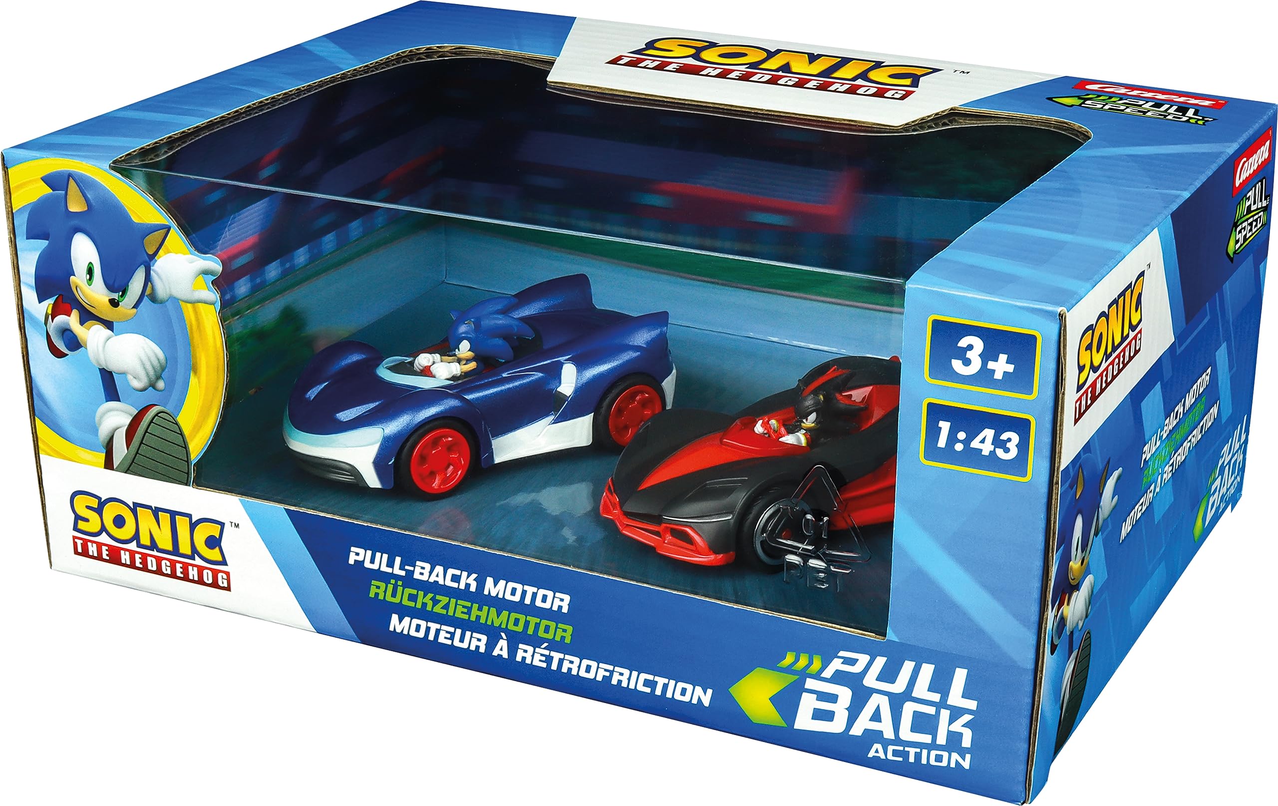 Pull & SPEED Sonic the Hedgehog Twinpack - Sonic vs. Shadow Pull-Back Cars | 2 Pack | 4 Inch 3