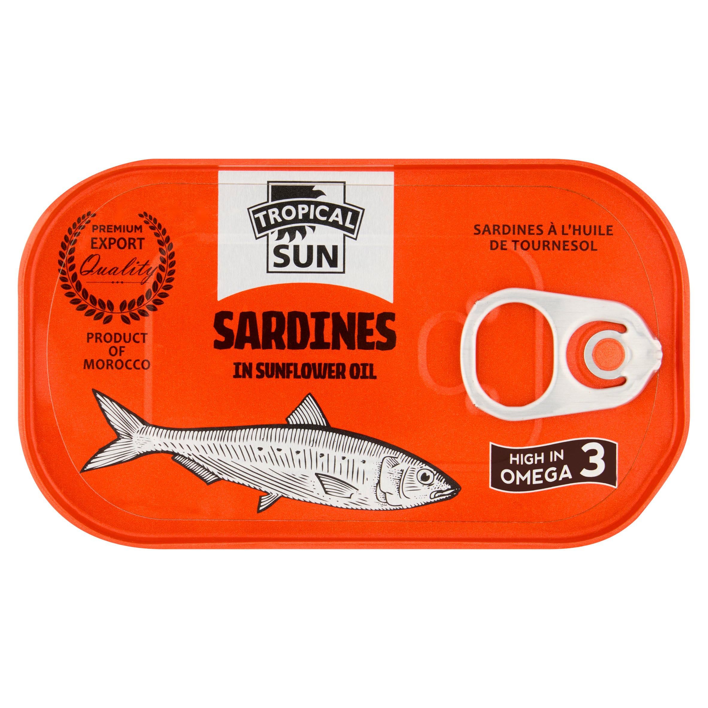 Tropical Sun Sardines in Sunflower Oil - 125g Can, Pack of 12 | High Protein 1