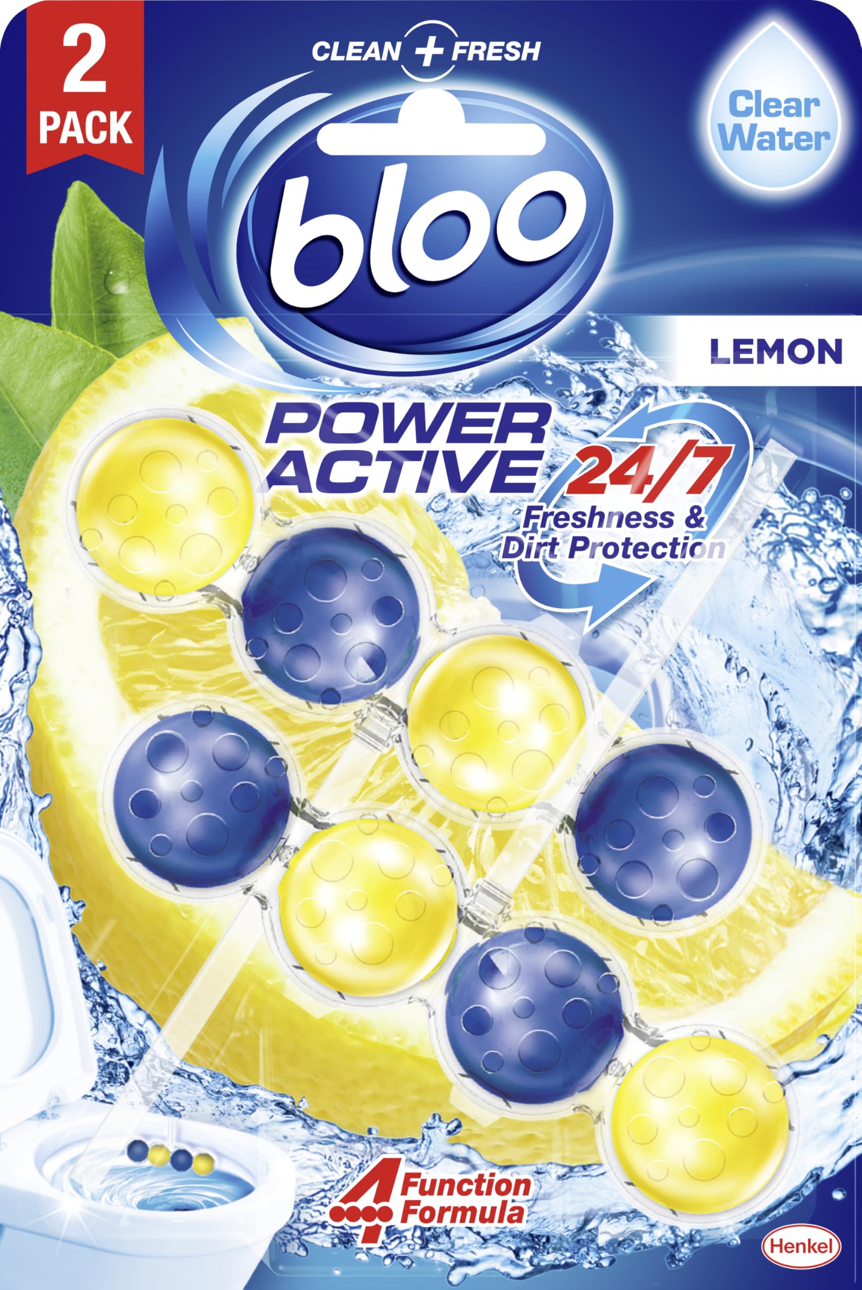Bloo Power Active Toilet Rim Block Lemon Scent - 2 Count | Anti-Limescale & Cleaning Foam 1